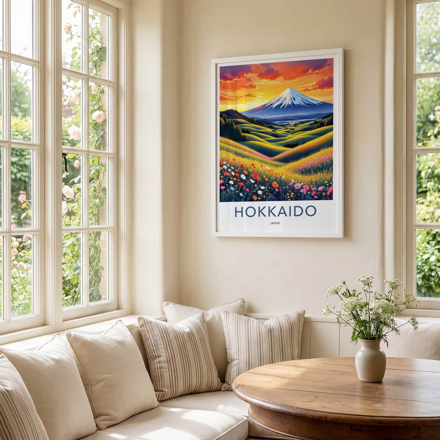 Hokkaido Poster - Japan Travel Print - Vibrant Mountain Meadow Home Decor