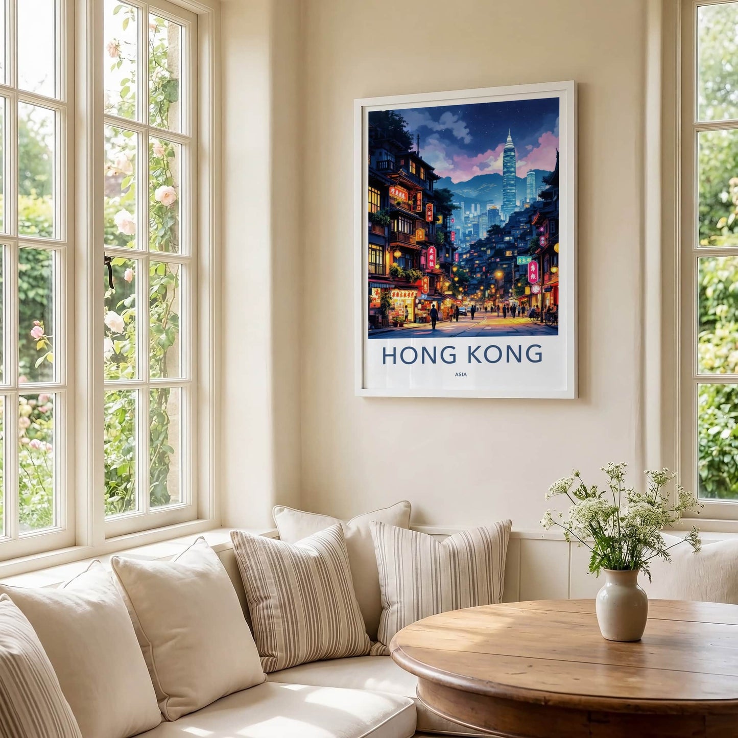 Hong Kong Poster - Asia Travel Print - Neon Lit Street Gallery Art