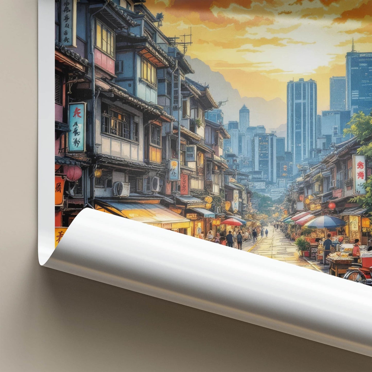 Hong Kong Poster - China Art Print - Vibrant Market Street Home Decor