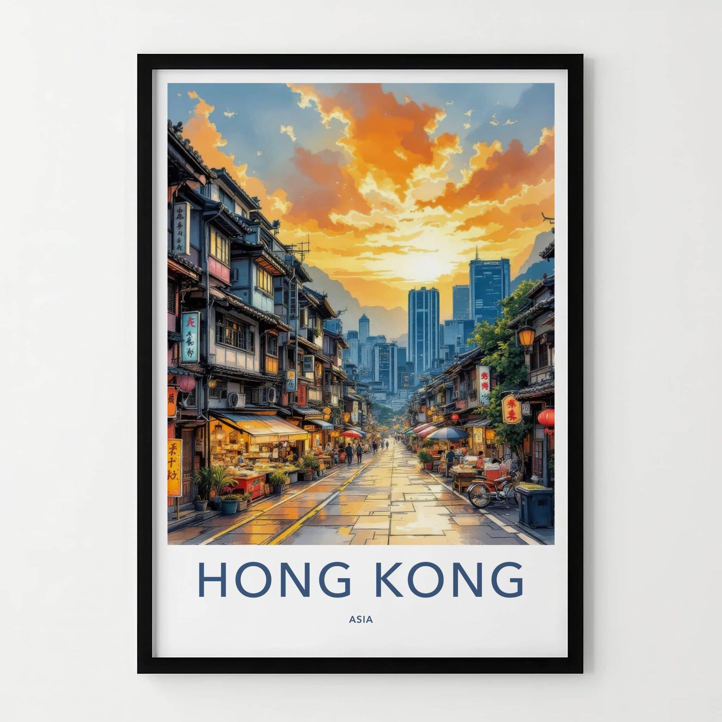 Hong Kong Poster - China Art Print - Vibrant Market Street Home Decor