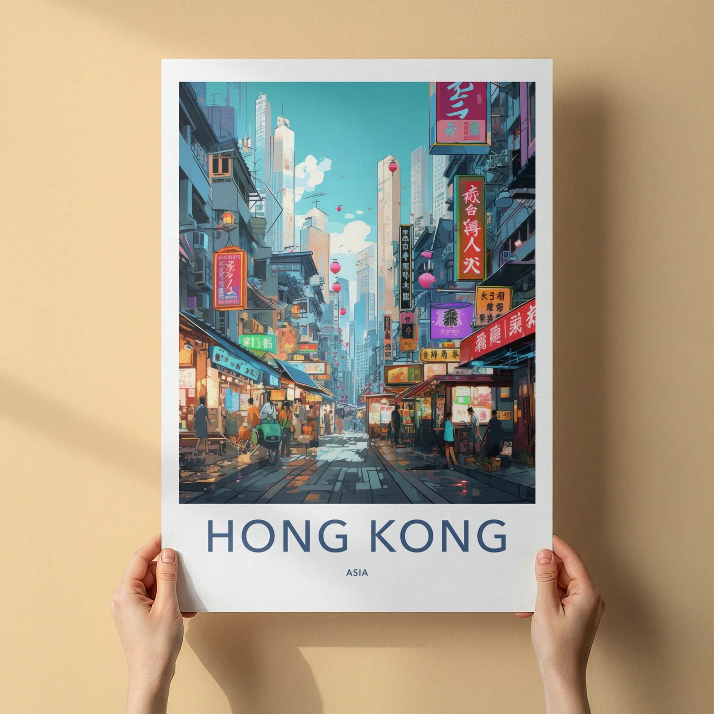 HONG KONG Poster - China Travel Art - Bustling City Street Wall Decor