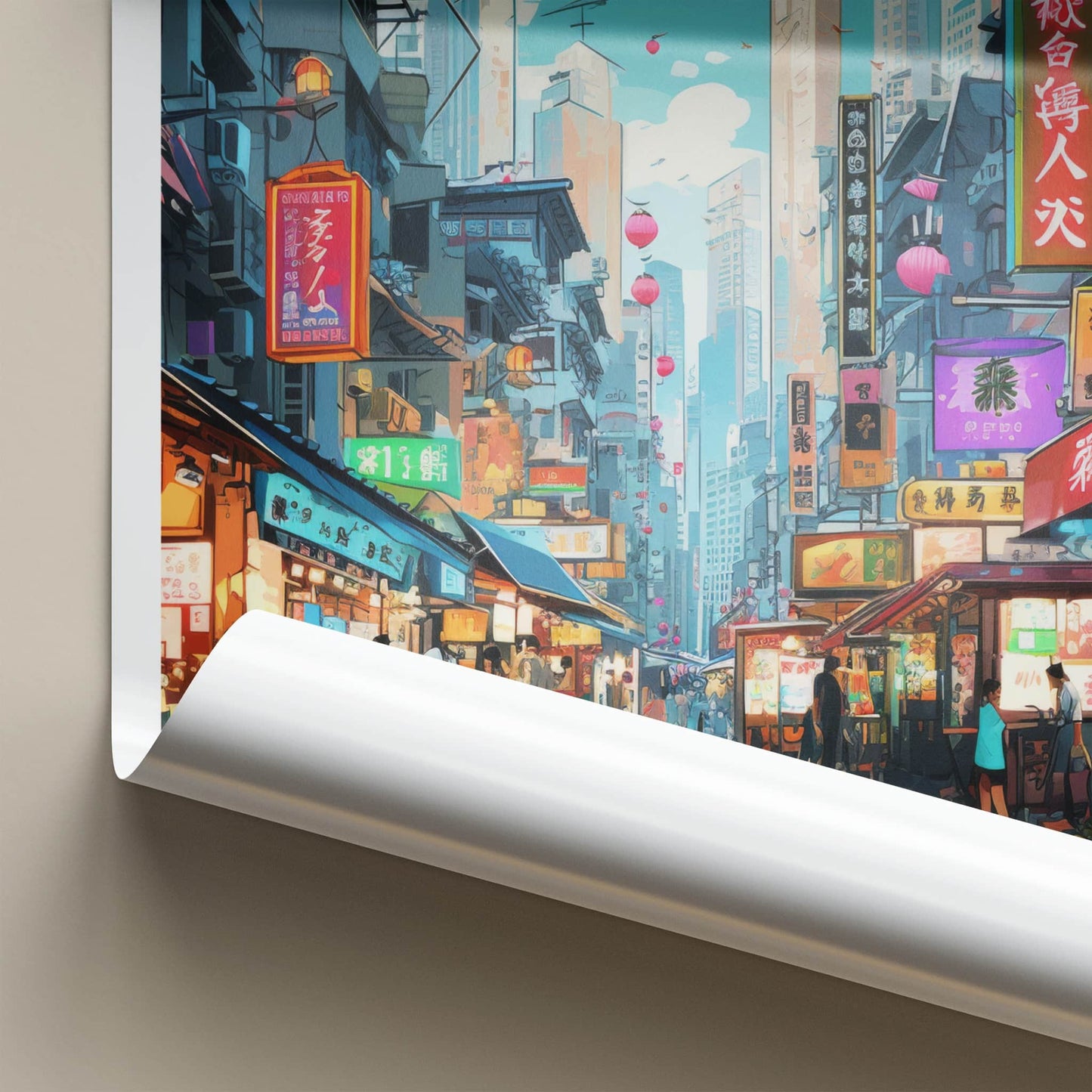 HONG KONG Poster - China Travel Art - Bustling City Street Wall Decor