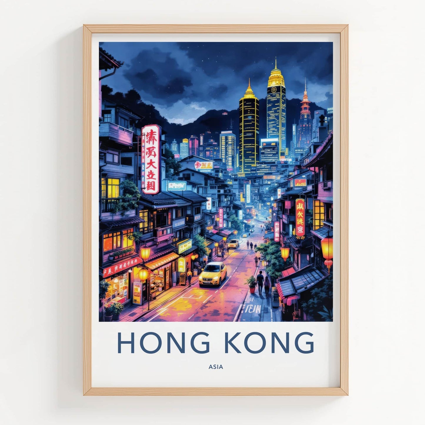 Hong Kong Poster - China Travel Art - Urban Night Glow Wall Decor