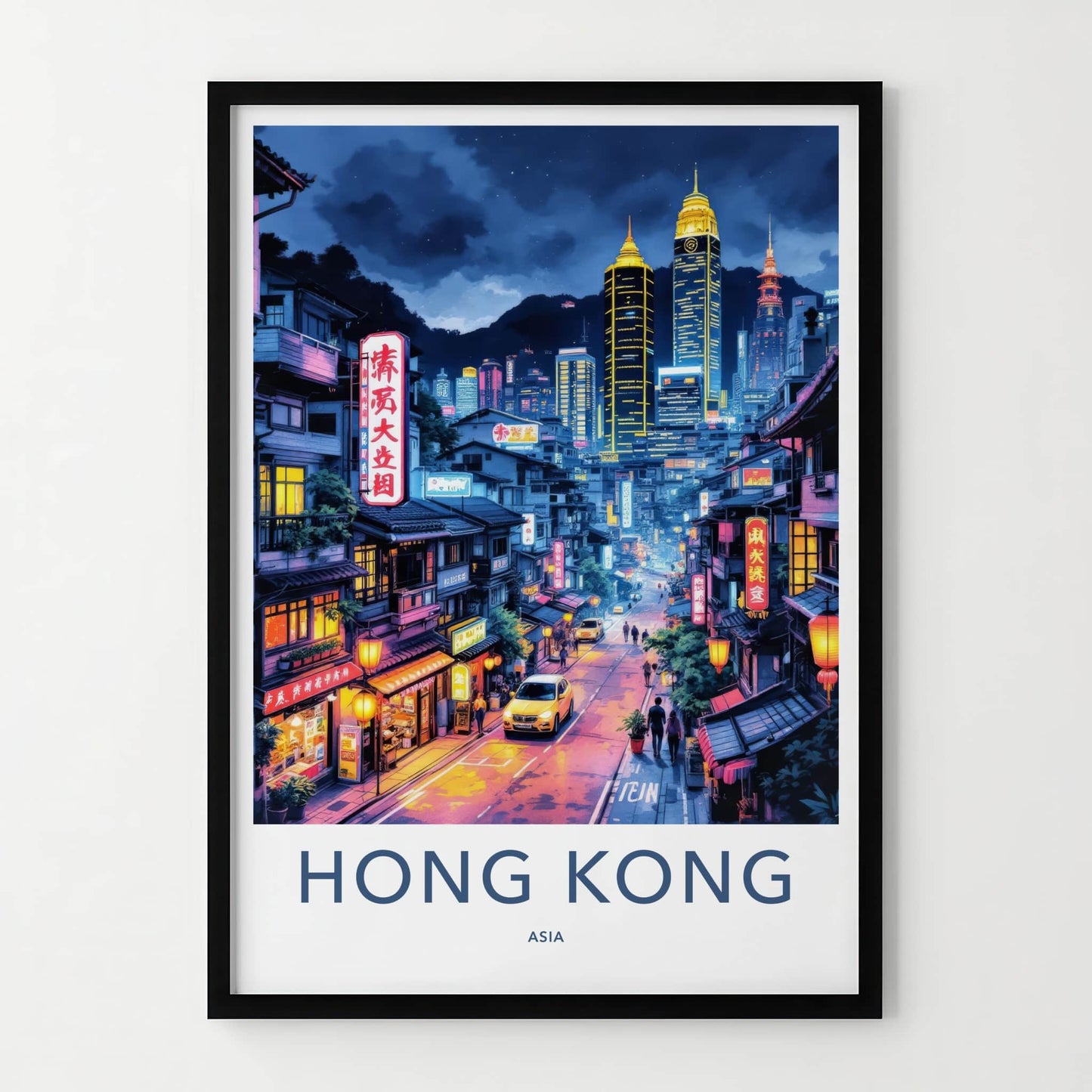 Hong Kong Poster - China Travel Art - Urban Night Glow Wall Decor