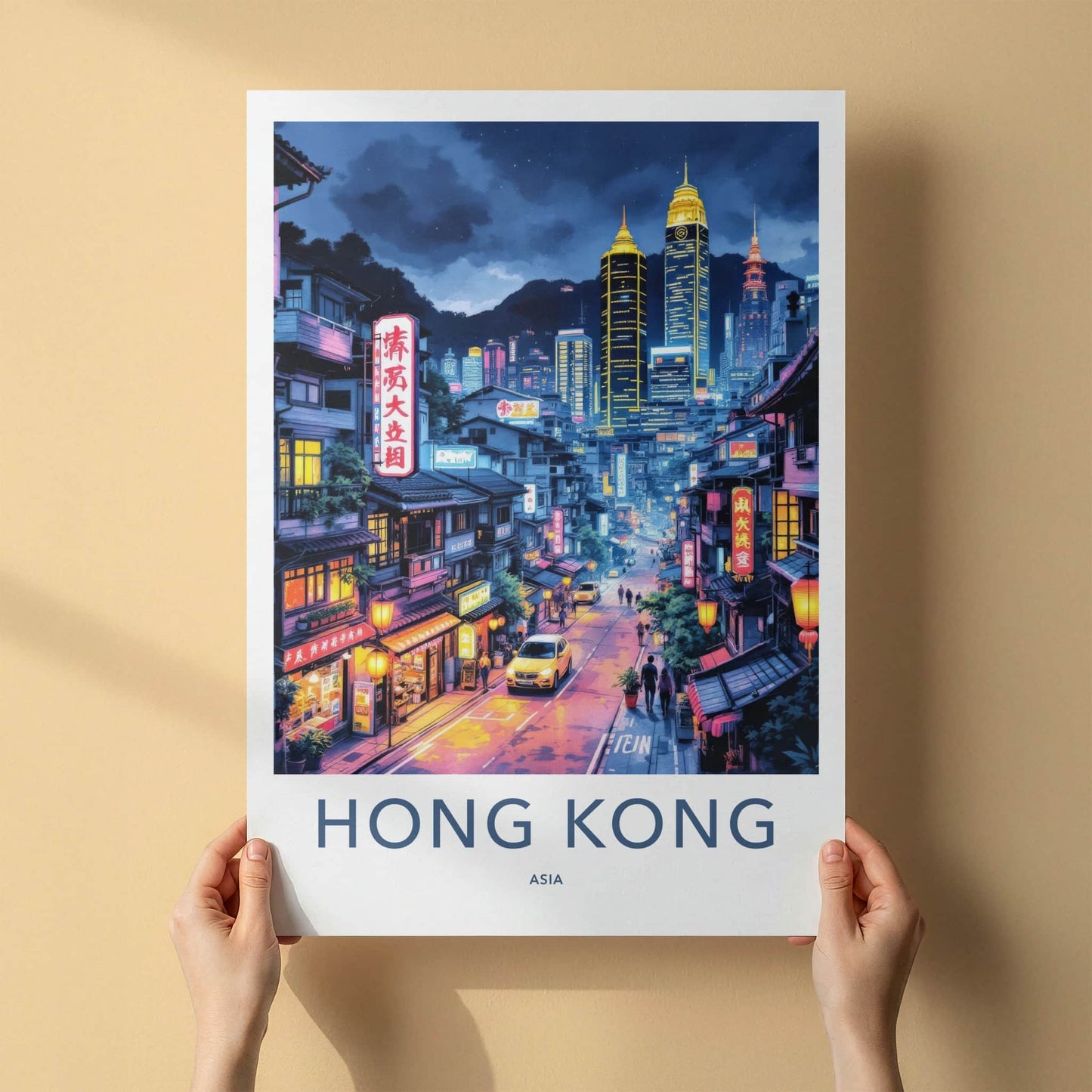 Hong Kong Poster - China Travel Art - Urban Night Glow Wall Decor