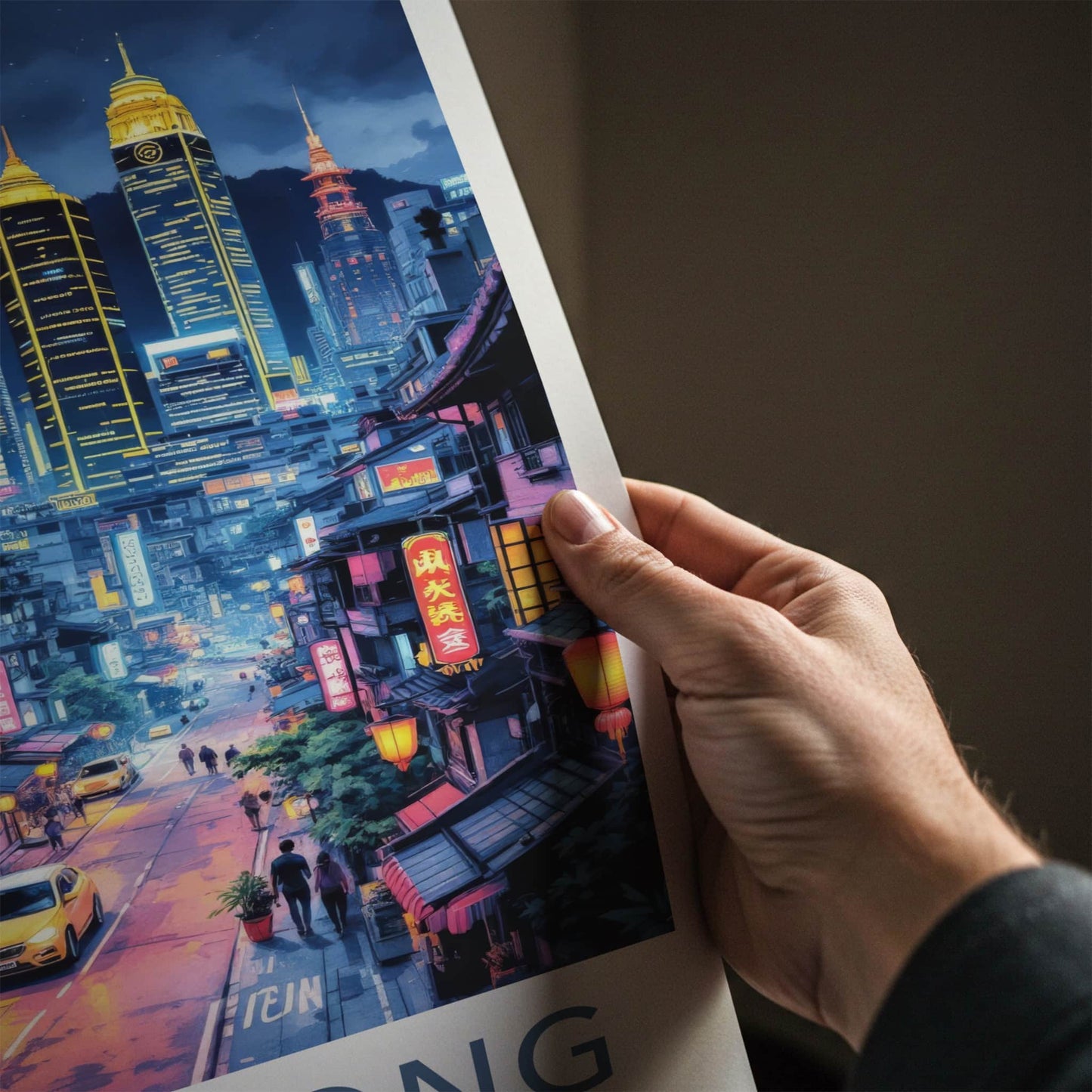 Hong Kong Poster - China Travel Art - Urban Night Glow Wall Decor