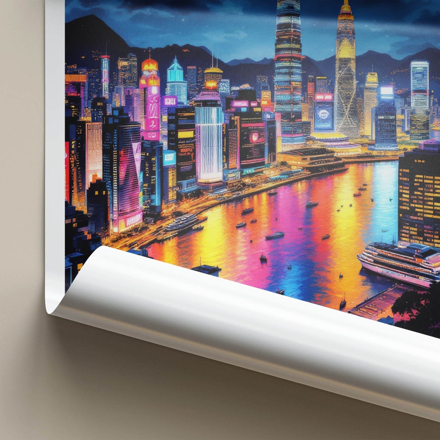 Hong Kong Poster - China Travel Art - Vibrant City Lights Home Decor