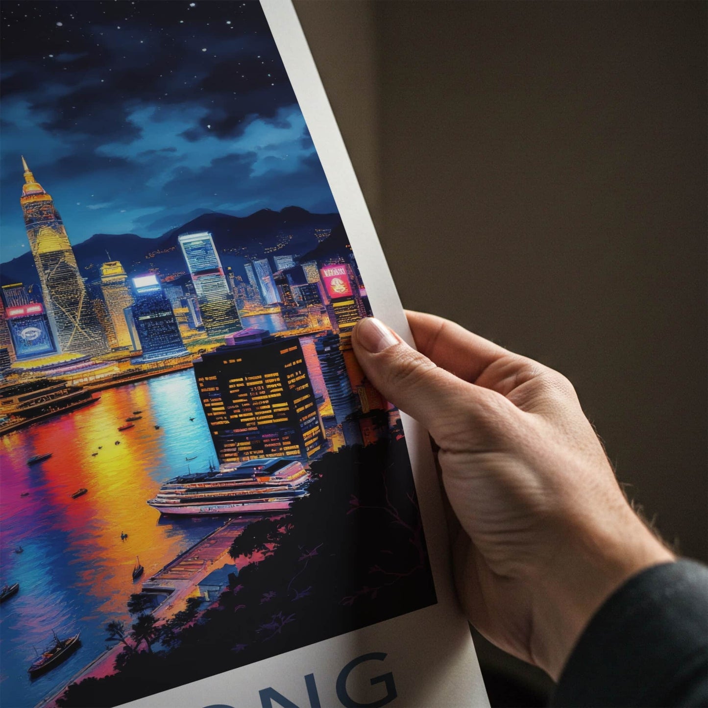 Hong Kong Poster - China Travel Art - Vibrant City Lights Home Decor