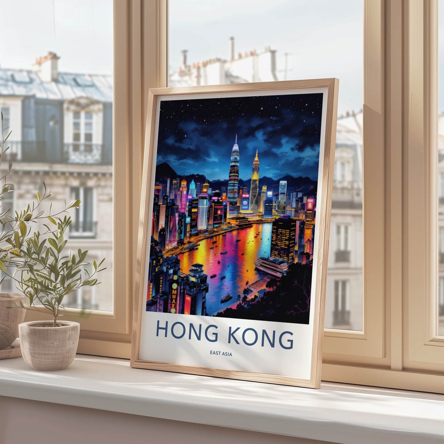 Hong Kong Poster - China Travel Art - Vibrant City Lights Home Decor