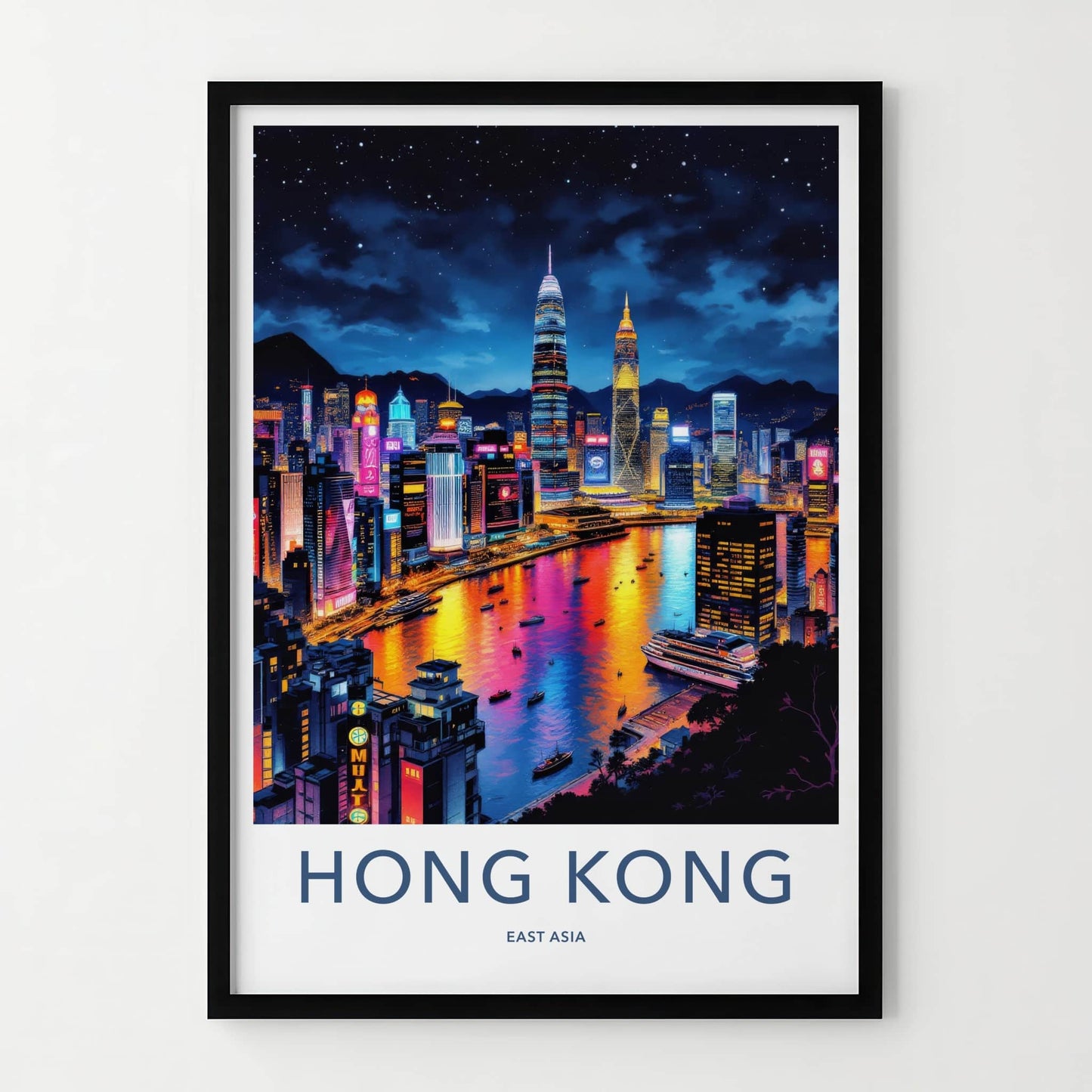 Hong Kong Poster - China Travel Art - Vibrant City Lights Home Decor