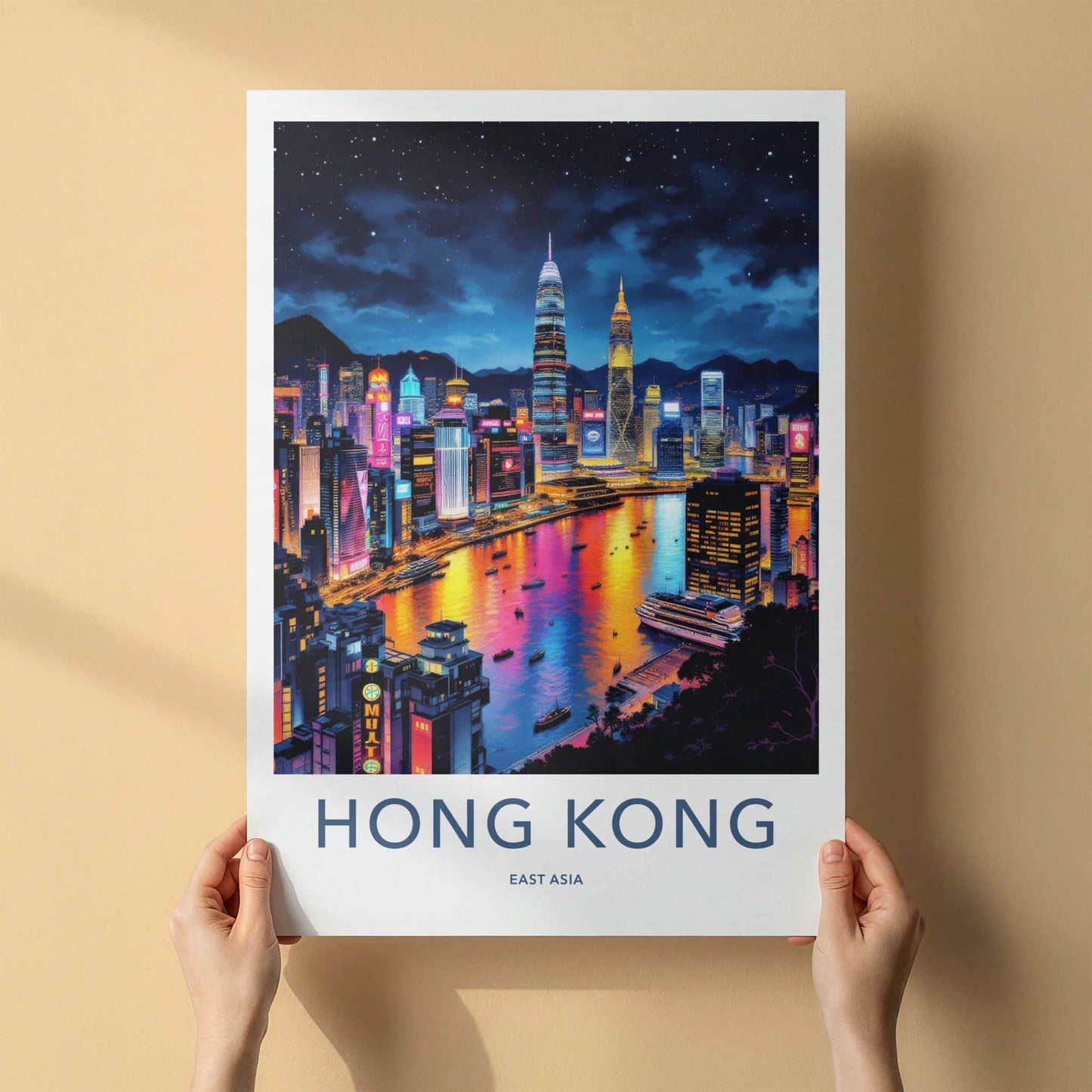Hong Kong Poster - China Travel Art - Vibrant City Lights Home Decor