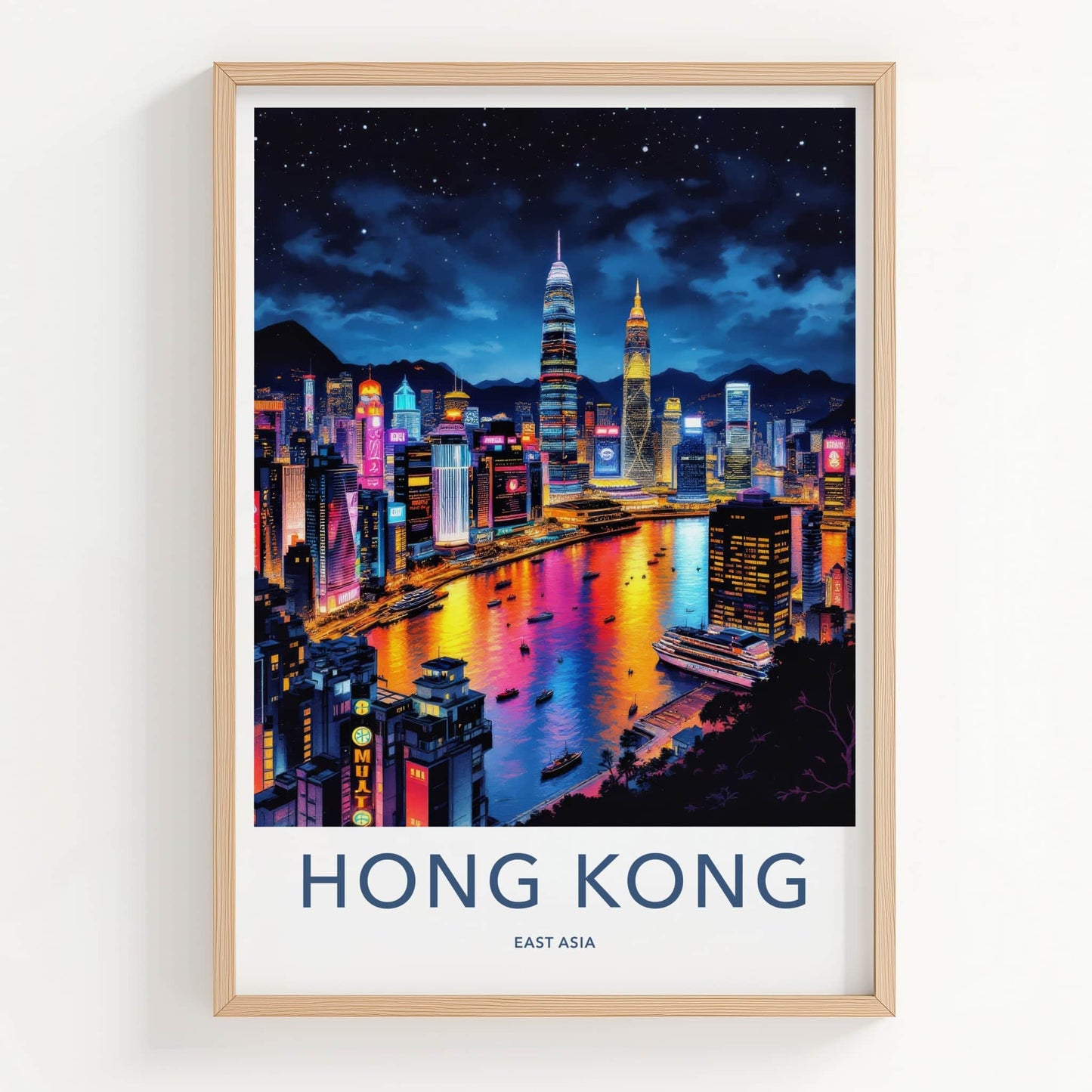 Hong Kong Poster - China Travel Art - Vibrant City Lights Home Decor