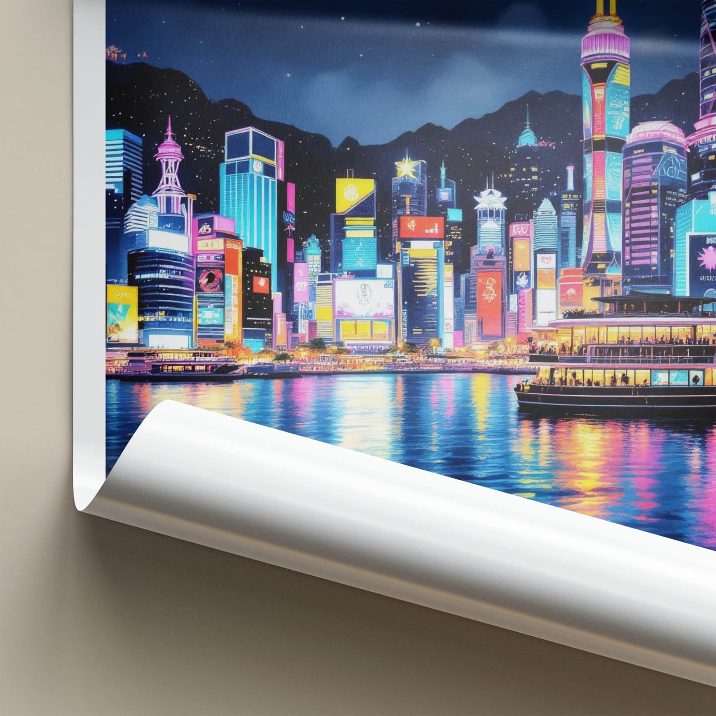 Hong Kong Poster - China Travel Art - Vibrant Night Skyline Home Decor