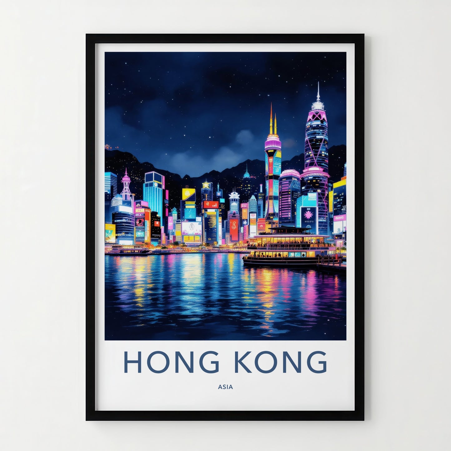 Hong Kong Poster - China Travel Art - Vibrant Night Skyline Home Decor