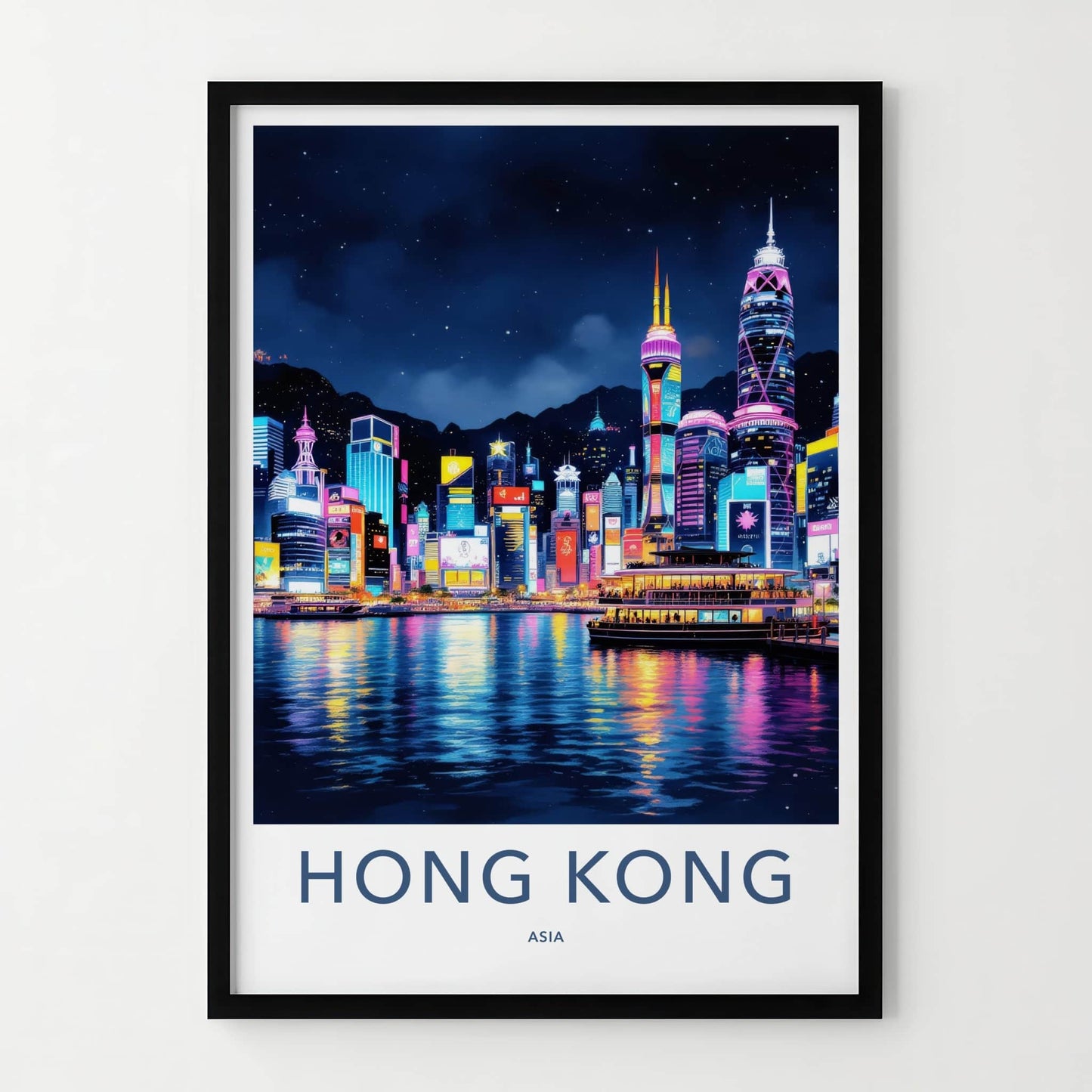 Hong Kong Poster - China Travel Art - Vibrant Night Skyline Home Decor