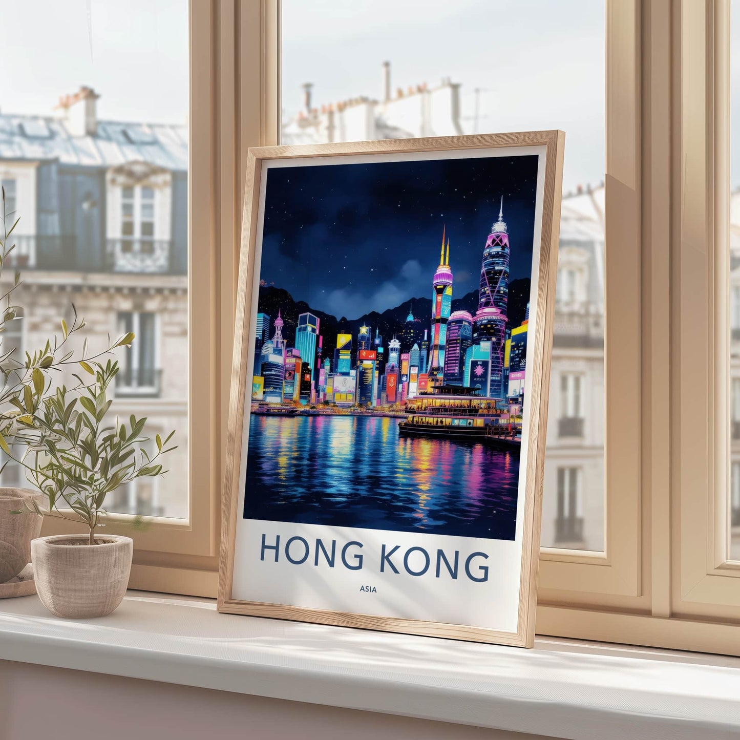 Hong Kong Poster - China Travel Art - Vibrant Night Skyline Home Decor