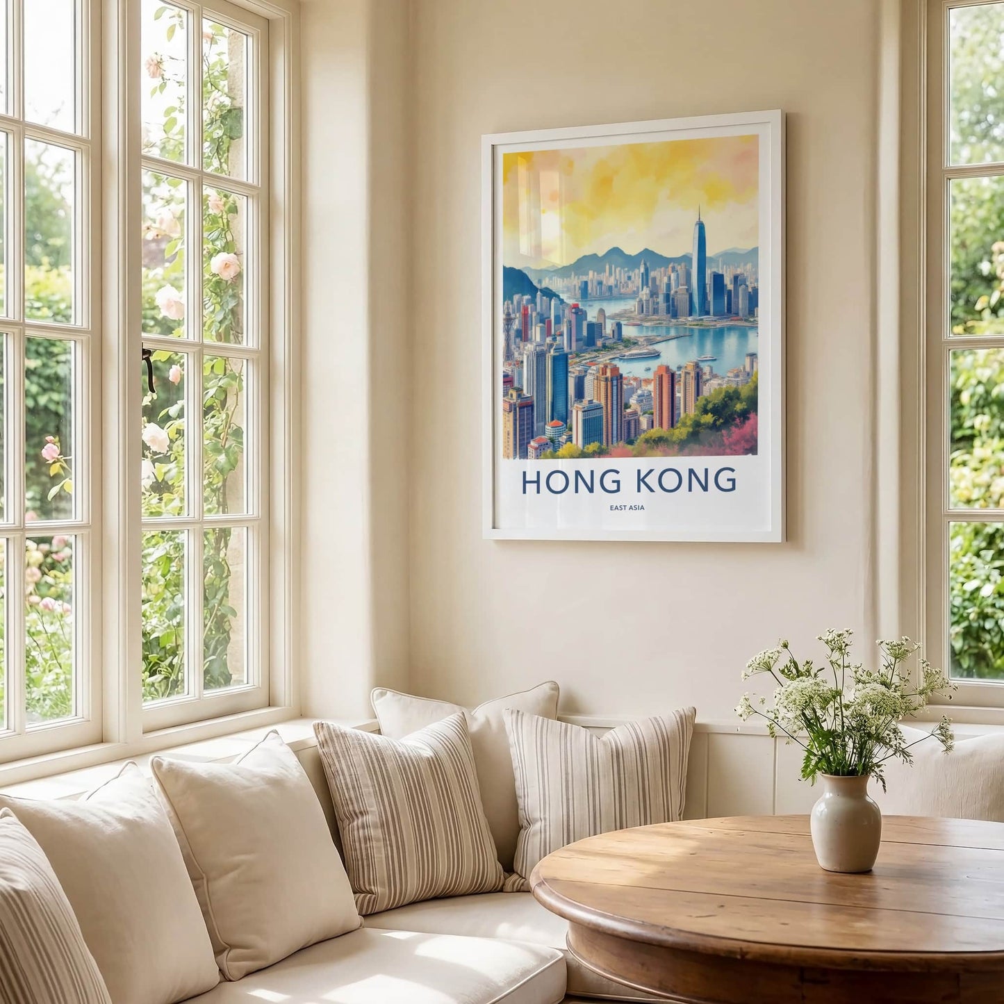 Hong Kong Poster - China Travel Print - City Skyline Sunset Home Decor