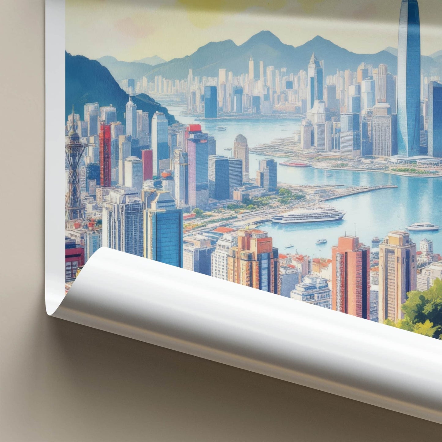 Hong Kong Poster - China Travel Print - City Skyline Sunset Home Decor
