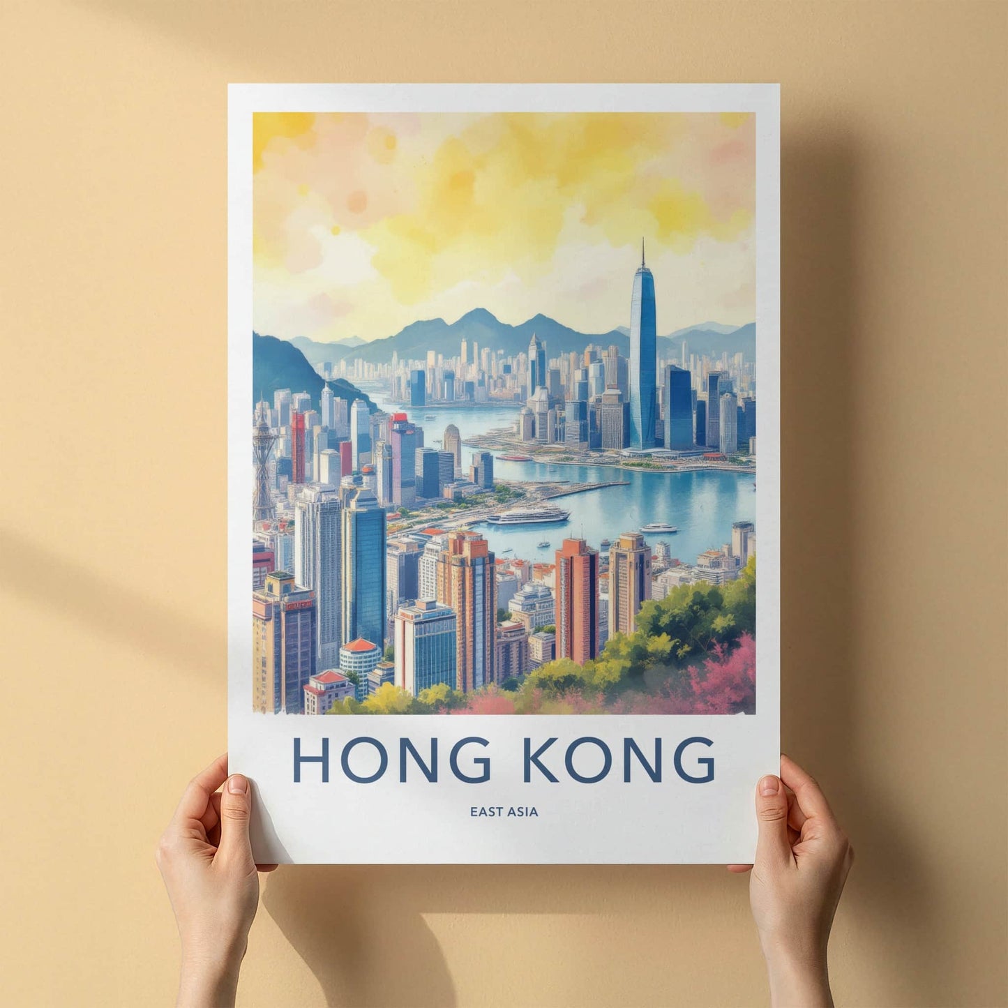 Hong Kong Poster - China Travel Print - City Skyline Sunset Home Decor