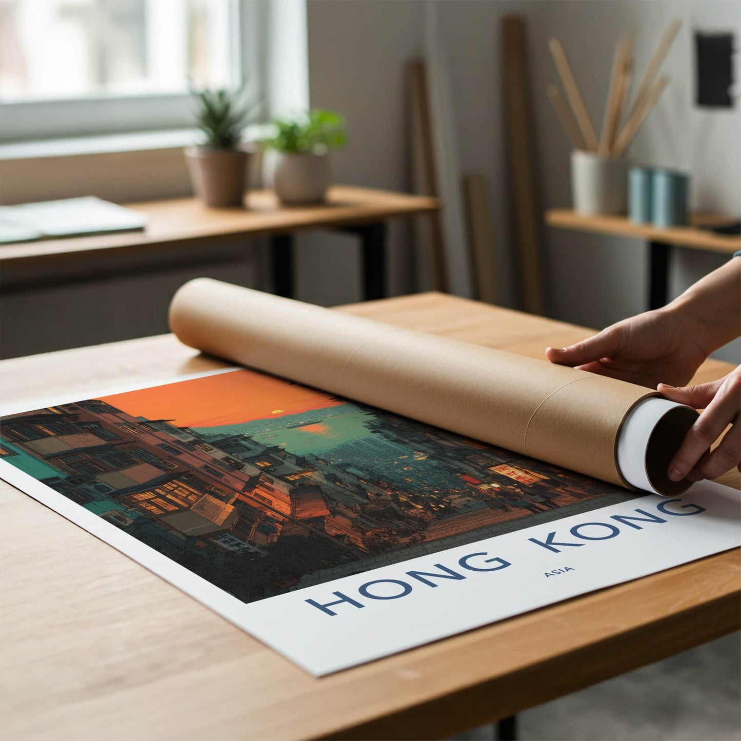 Hong Kong Poster - Hong Kong Busy Street Sunset Art Print Home Decor