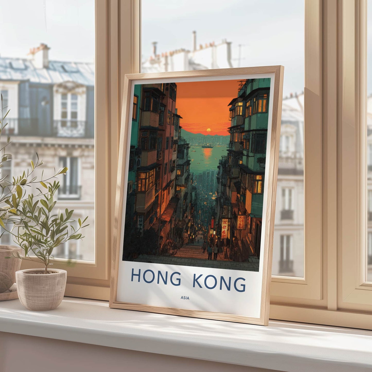 Hong Kong Poster - Hong Kong Busy Street Sunset Art Print Home Decor