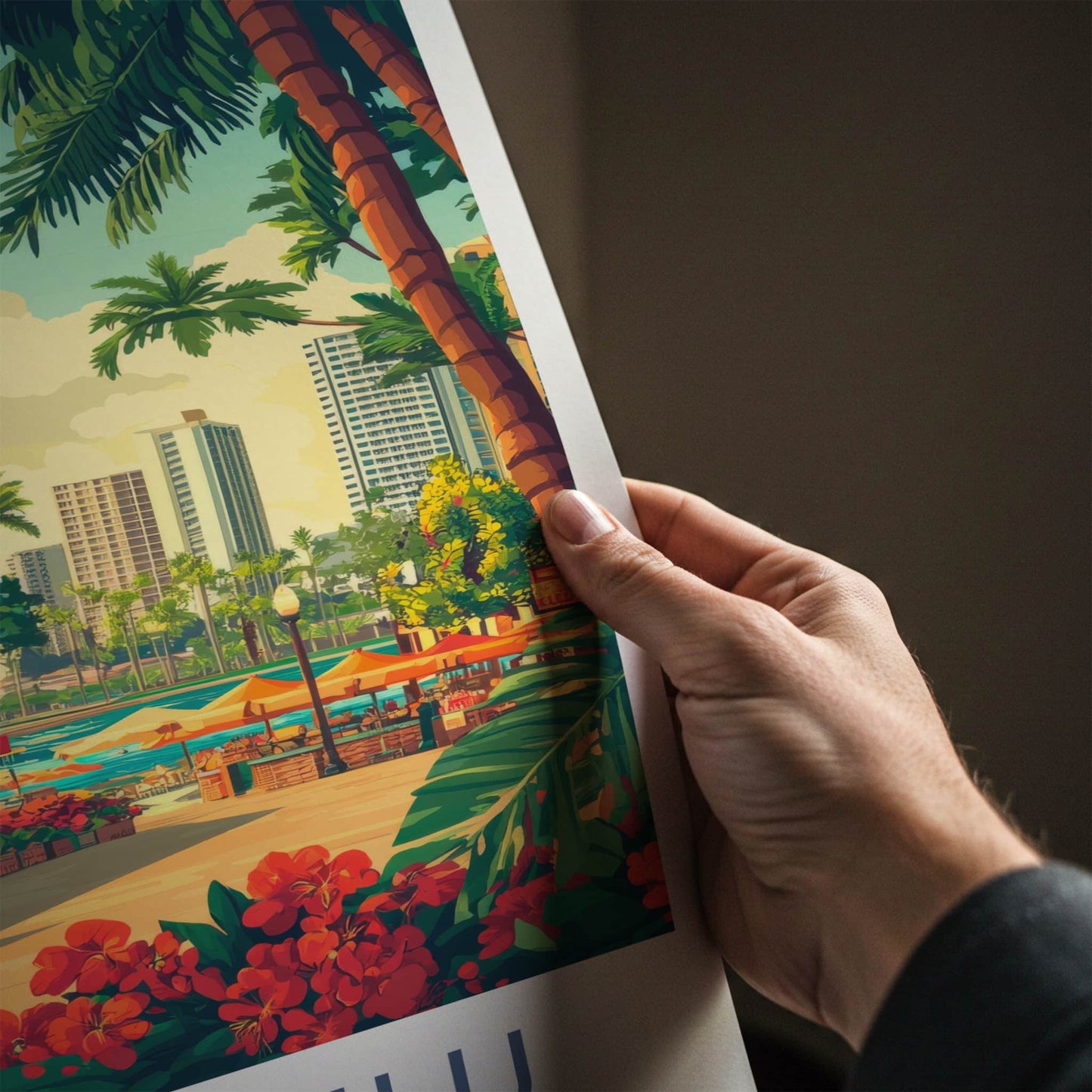 Honolulu Poster - Hawaii Travel Art - Tropical City Market Home Decor