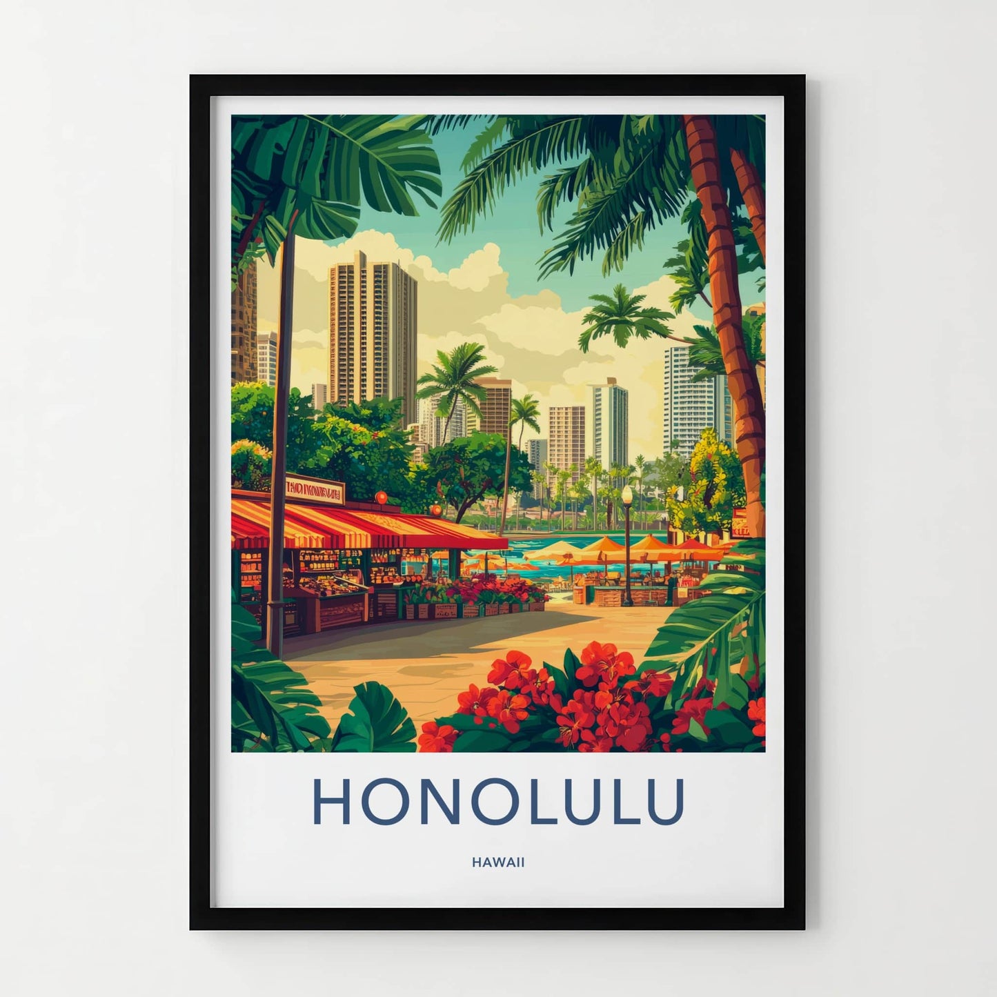 Honolulu Poster - Hawaii Travel Art - Tropical City Market Home Decor