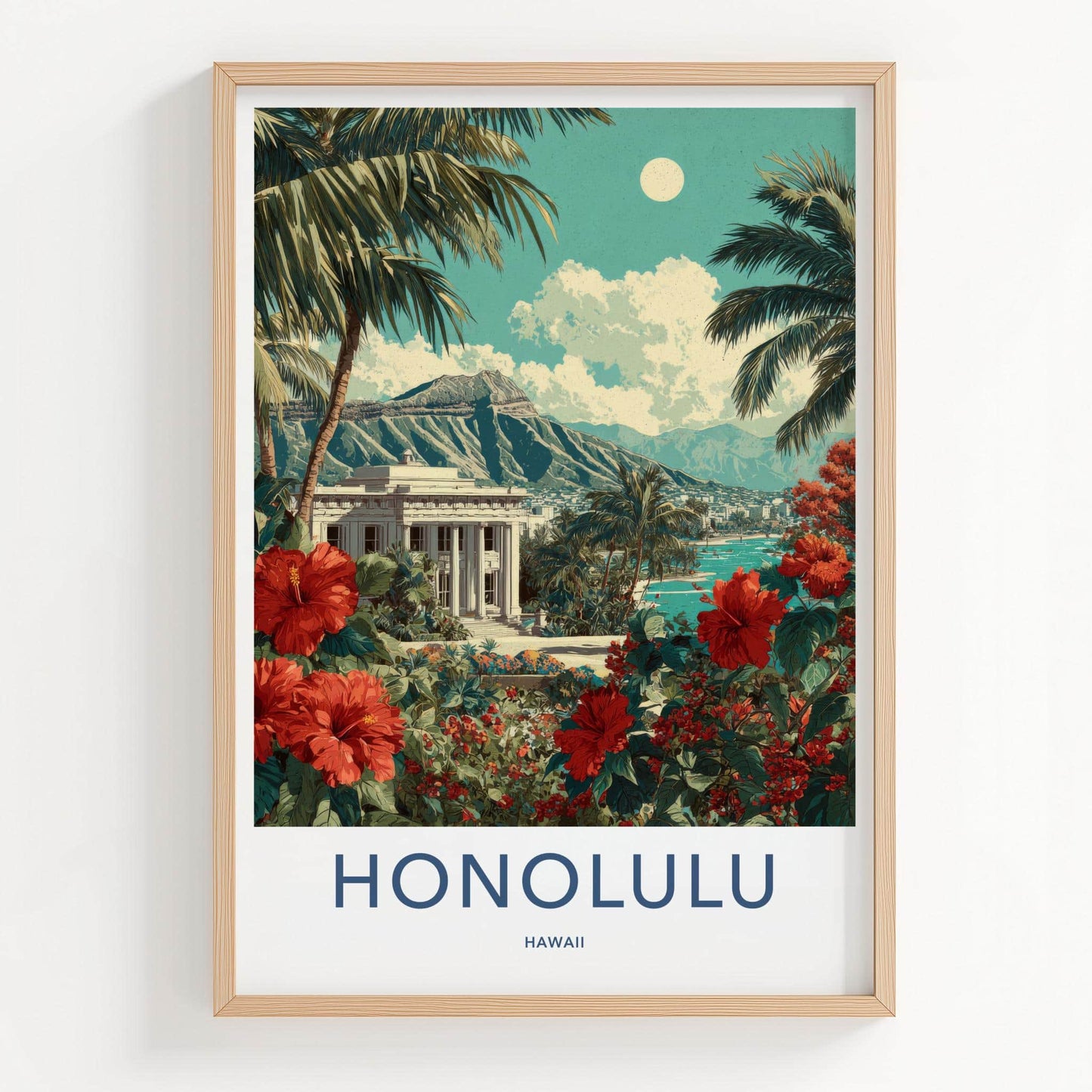 Honolulu Poster - Hawaii Travel Art - Tropical Resort View Wall Decor