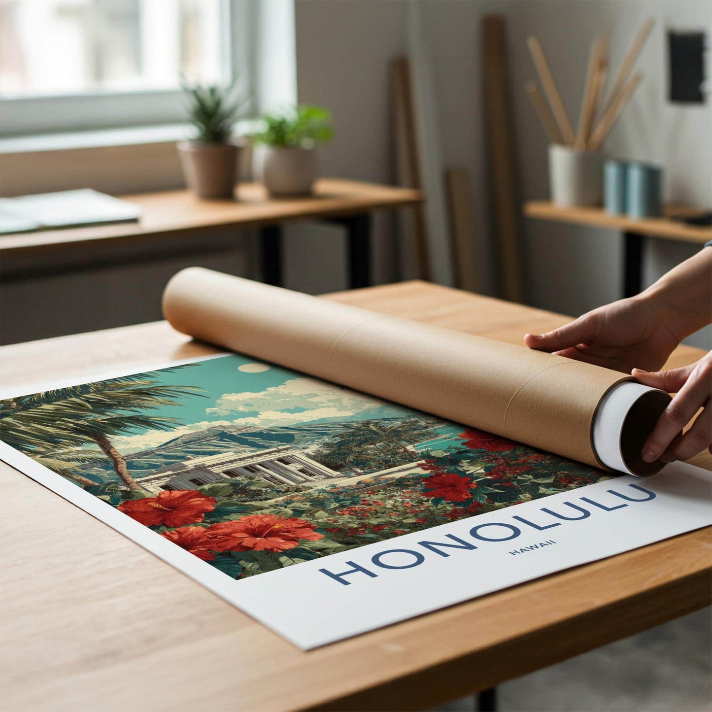 Honolulu Poster - Hawaii Travel Art - Tropical Resort View Wall Decor