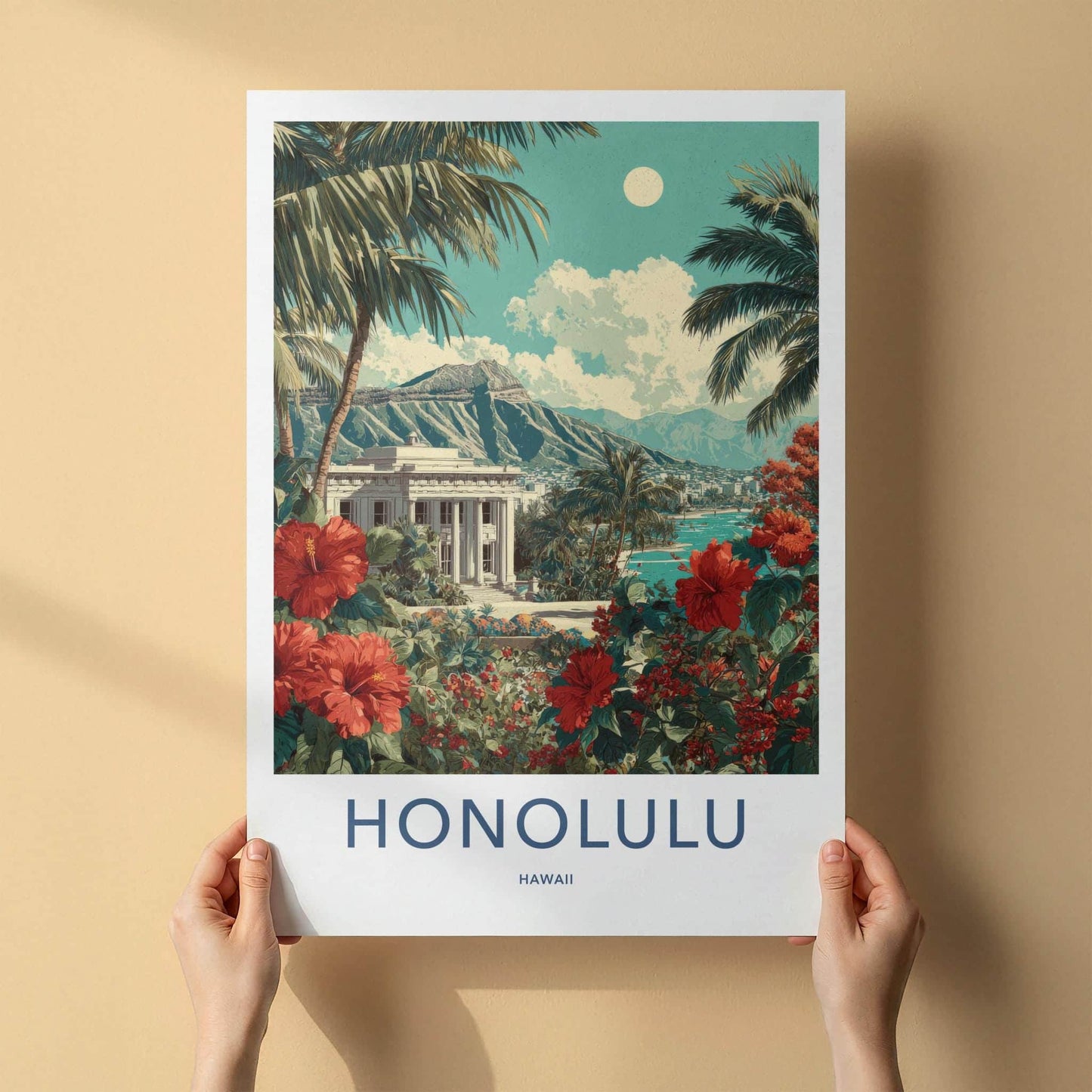 Honolulu Poster - Hawaii Travel Art - Tropical Resort View Wall Decor