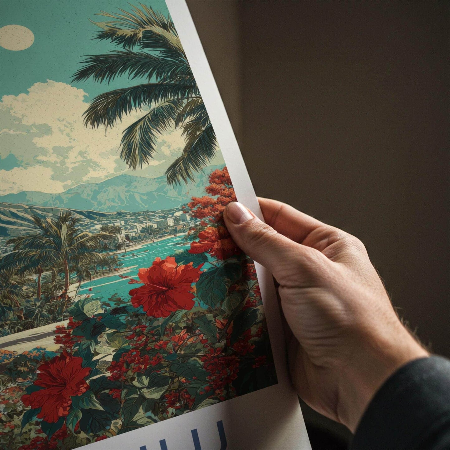 Honolulu Poster - Hawaii Travel Art - Tropical Resort View Wall Decor