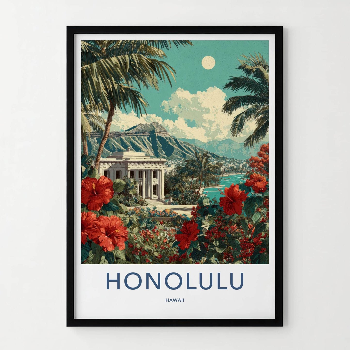 Honolulu Poster - Hawaii Travel Art - Tropical Resort View Wall Decor