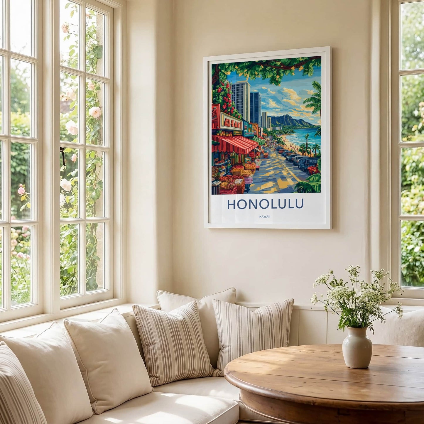 Honolulu Poster - Hawaii Travel Art - Vibrant Market Scene Home Decor