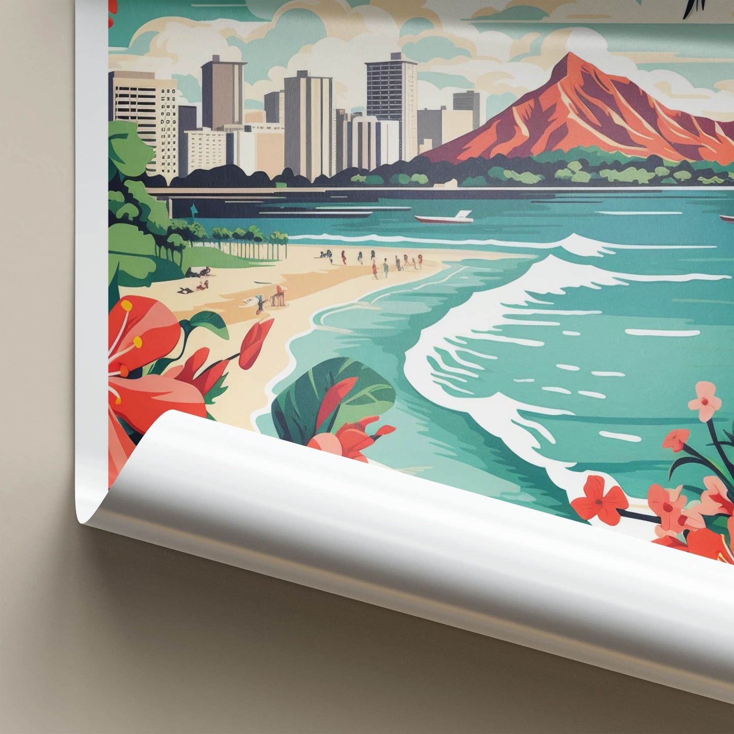 Honolulu Poster - Hawaii Travel Art - Waikiki Beach Vista Home Decor