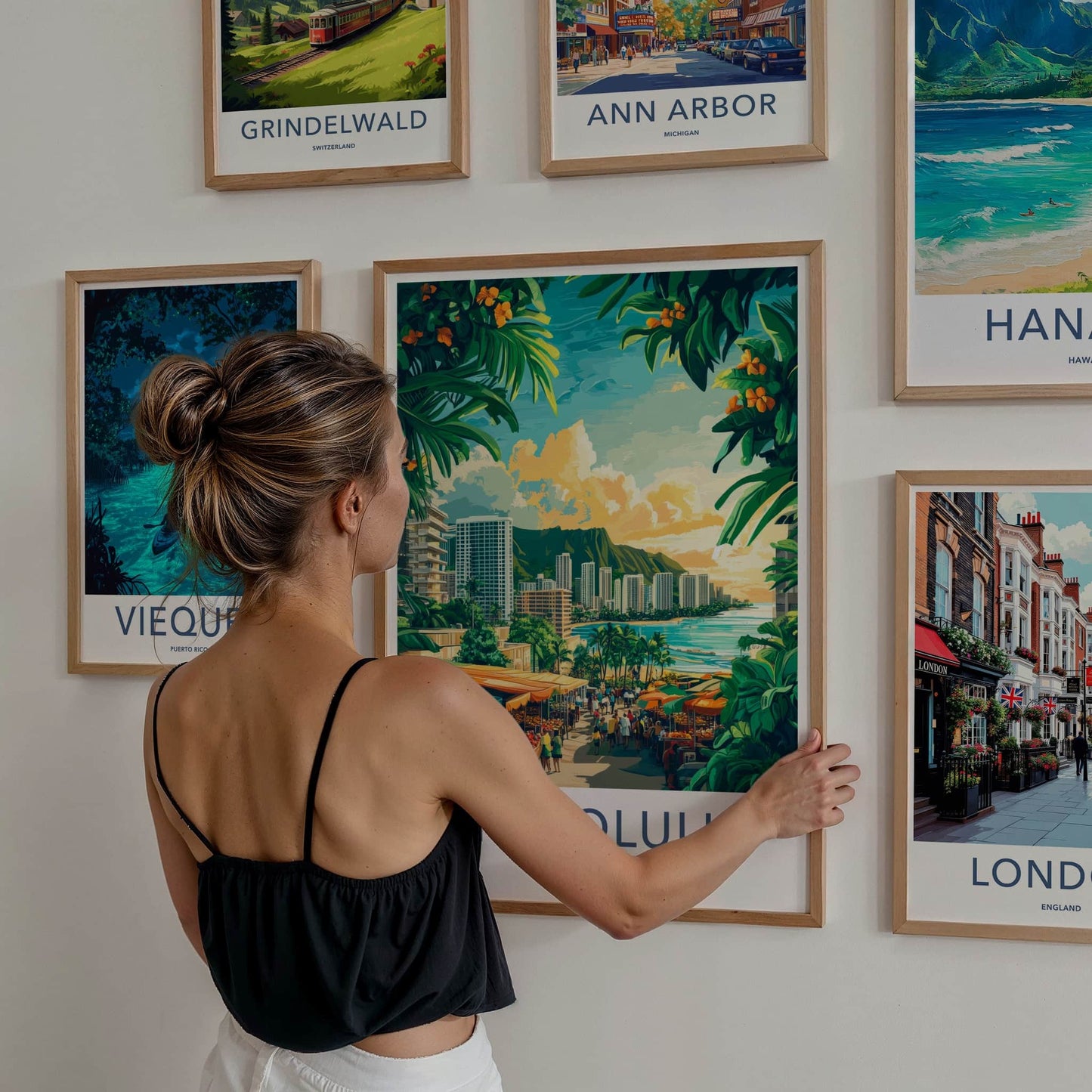 Honolulu Poster - Hawaii Wall Art - Tropical City Market Home Decor