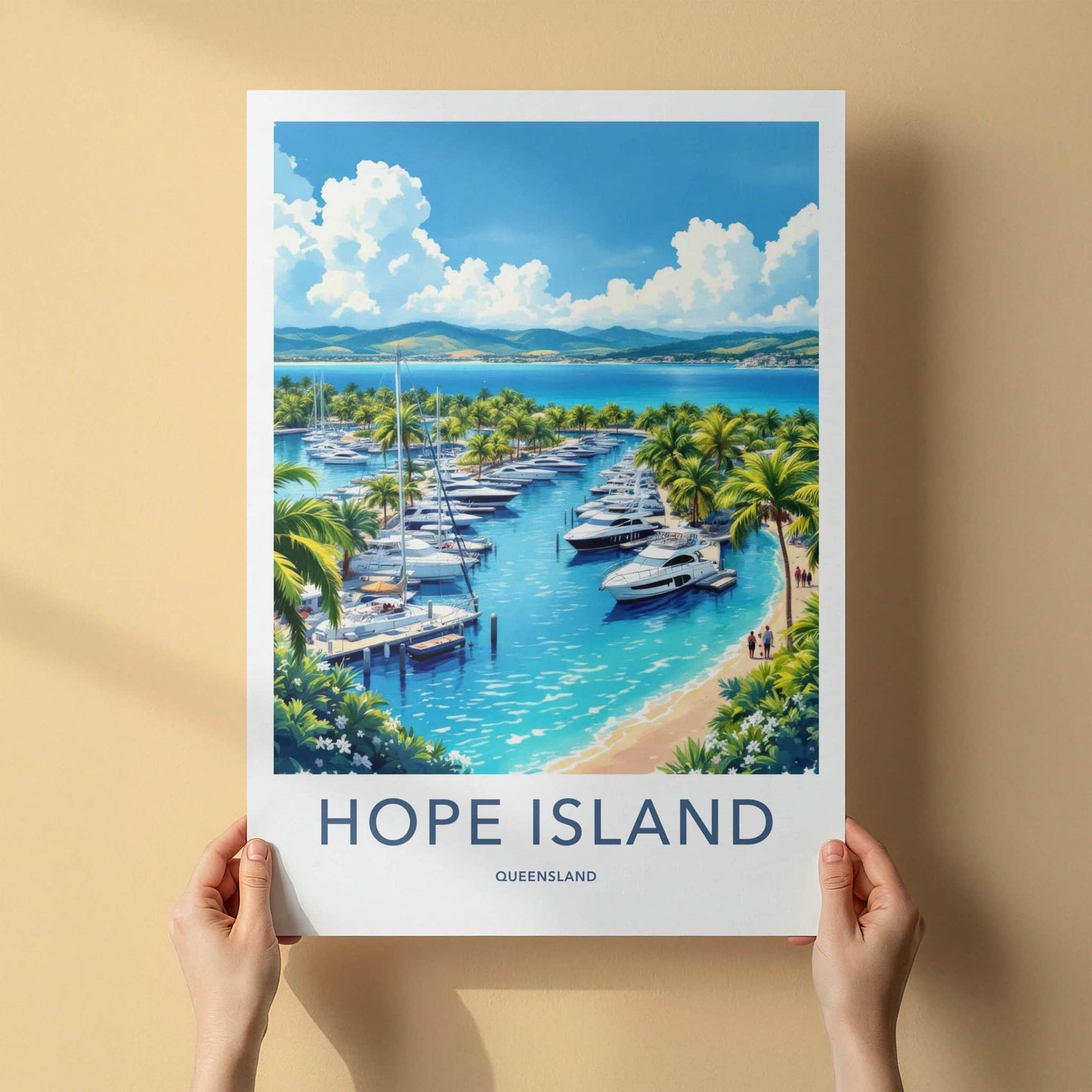 Hope Island Poster - Australia Travel Art - Luxury Yachts Marina Home Decor