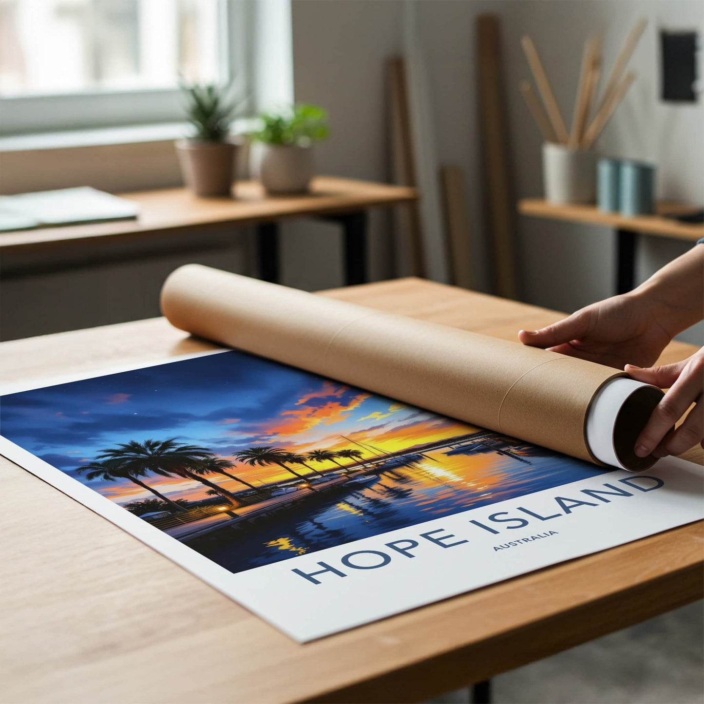 Hope Island Poster - Australia Travel Art - Sunset Marina Palms Home Decor