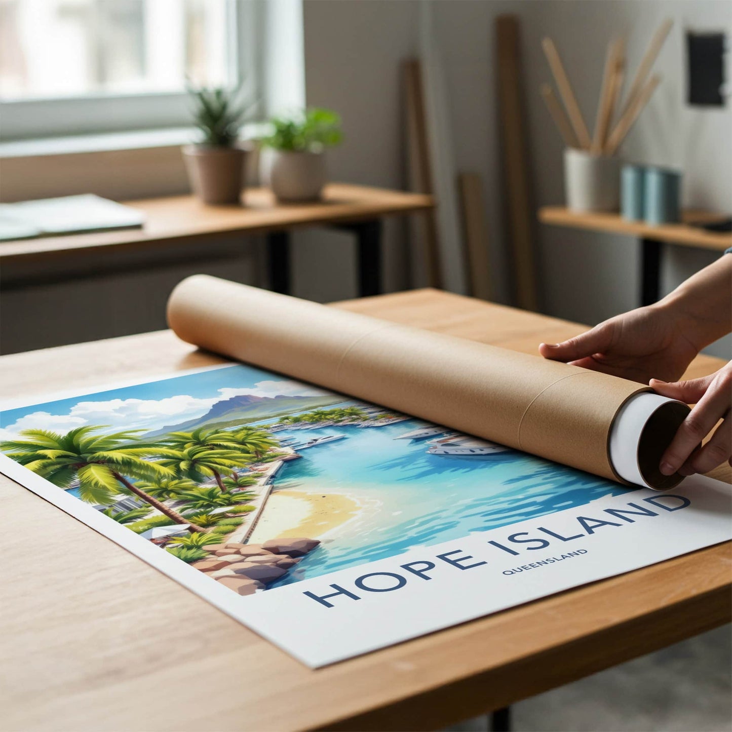 Hope Island Poster - Australia Travel Art - Tropical Marina Mountain Home Decor