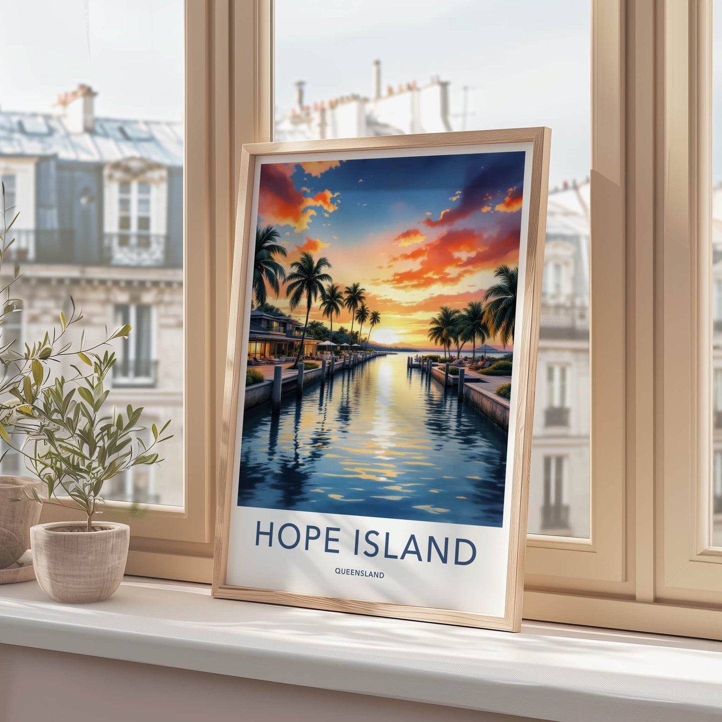 Hope Island Poster - Australia Travel Art - Vibrant Sunset Canal Home Decor