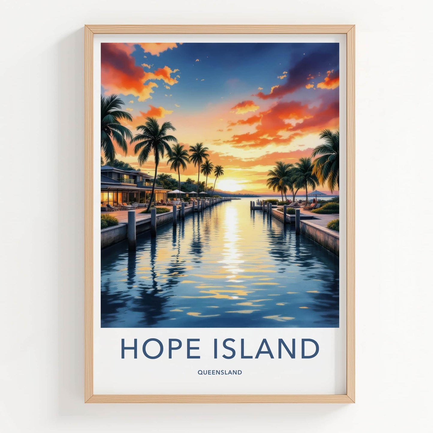 Hope Island Poster - Australia Travel Art - Vibrant Sunset Canal Home Decor