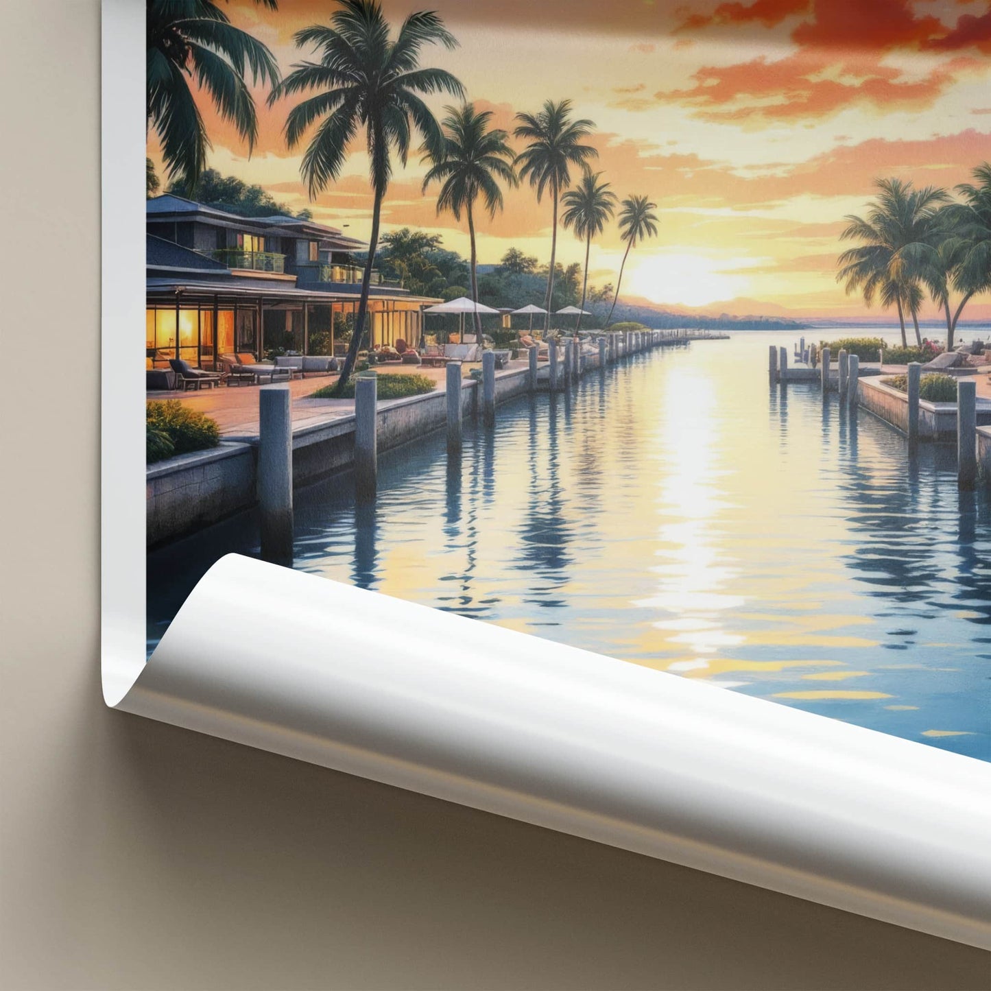 Hope Island Poster - Australia Travel Art - Vibrant Sunset Canal Home Decor