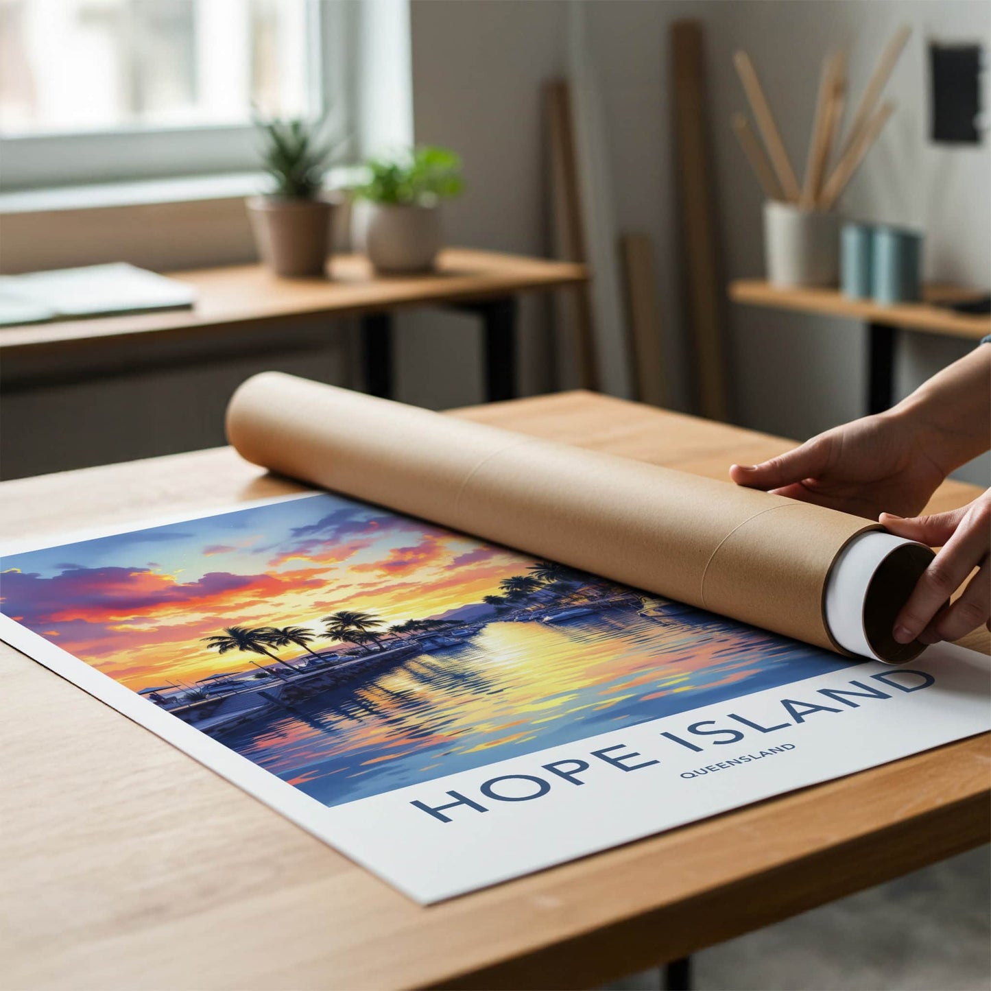 Hope Island Poster - Australia Travel Art - Vibrant Sunset Marina Home Decor