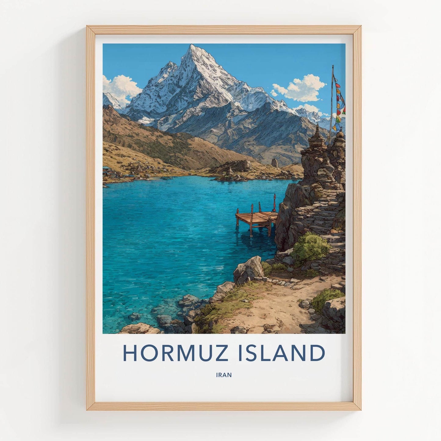 Hormuz Island Poster - Iran Travel Art - Snowy Peaks Lake Home Decor
