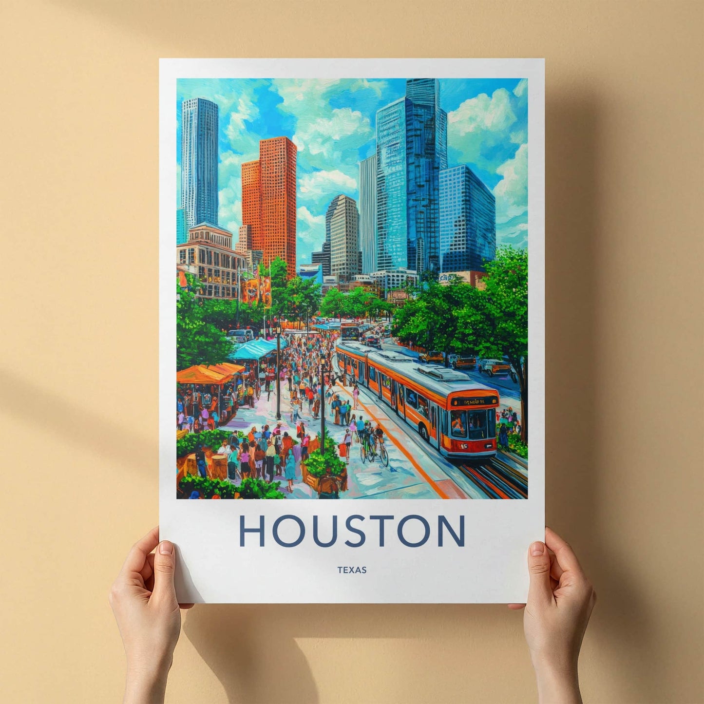 Houston Poster - Texas Framed Print - Vibrant Urban Scene Framed Decor