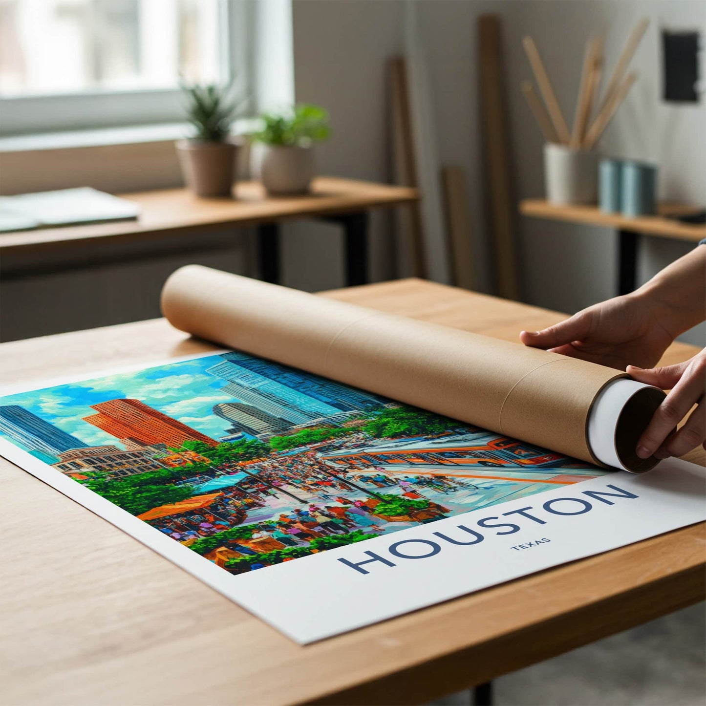 Houston Poster - Texas Framed Print - Vibrant Urban Scene Framed Decor
