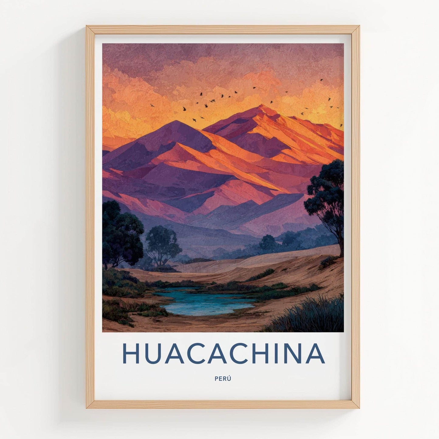 Huacachina Poster - Peru Travel Art - Desert Oasis Sunset Home Decor
