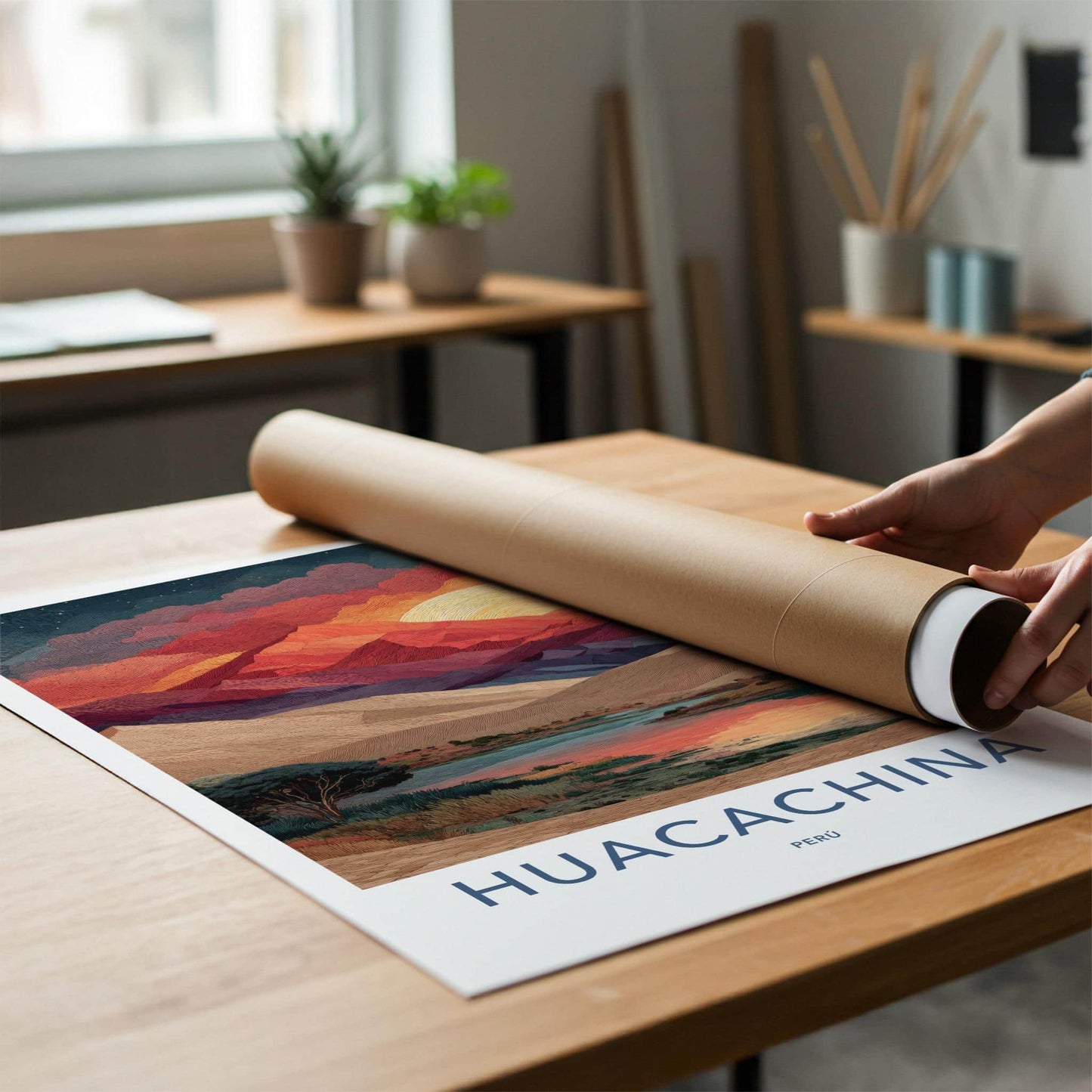 Huacachina Poster - Peru Travel Art - Vibrant Oasis Sunset Home Decor