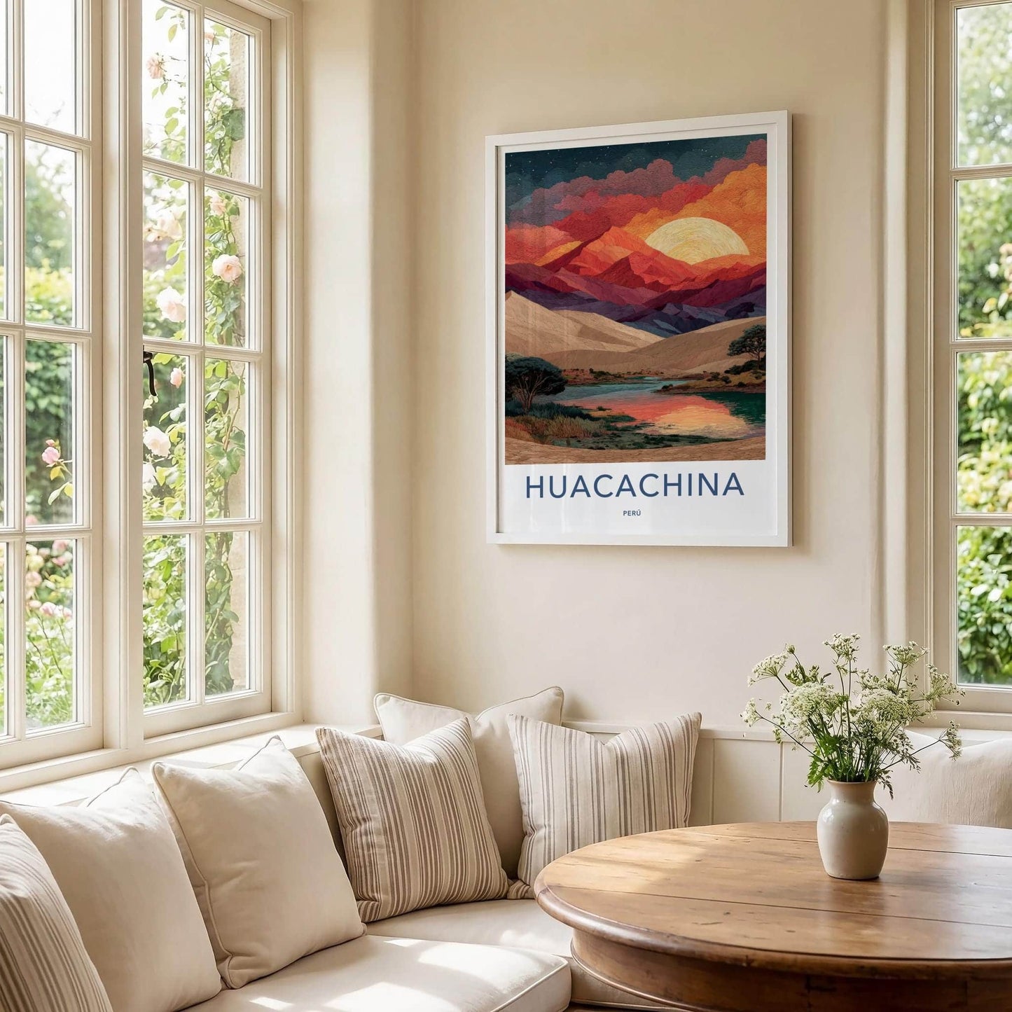 Huacachina Poster - Peru Travel Art - Vibrant Oasis Sunset Home Decor