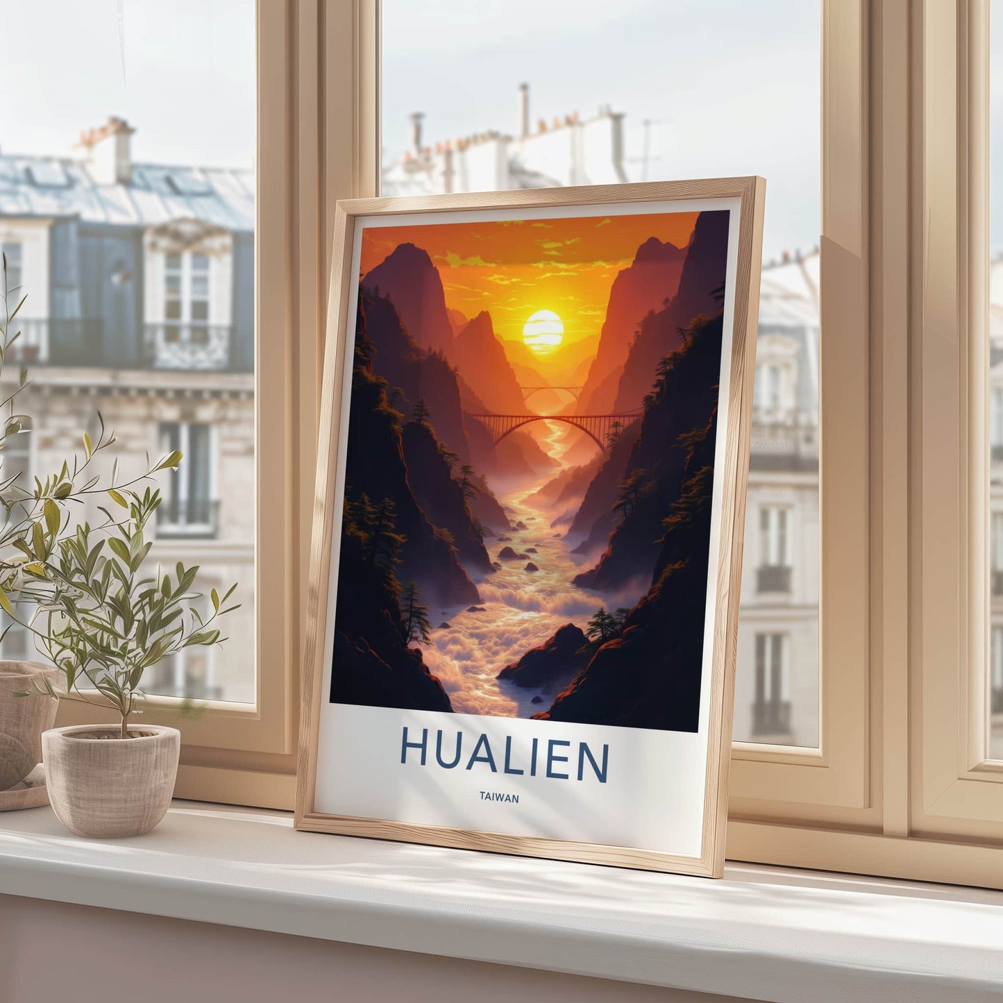 Hualien Poster - Taiwan Framed Art - Sunset Mountain River Gallery Art