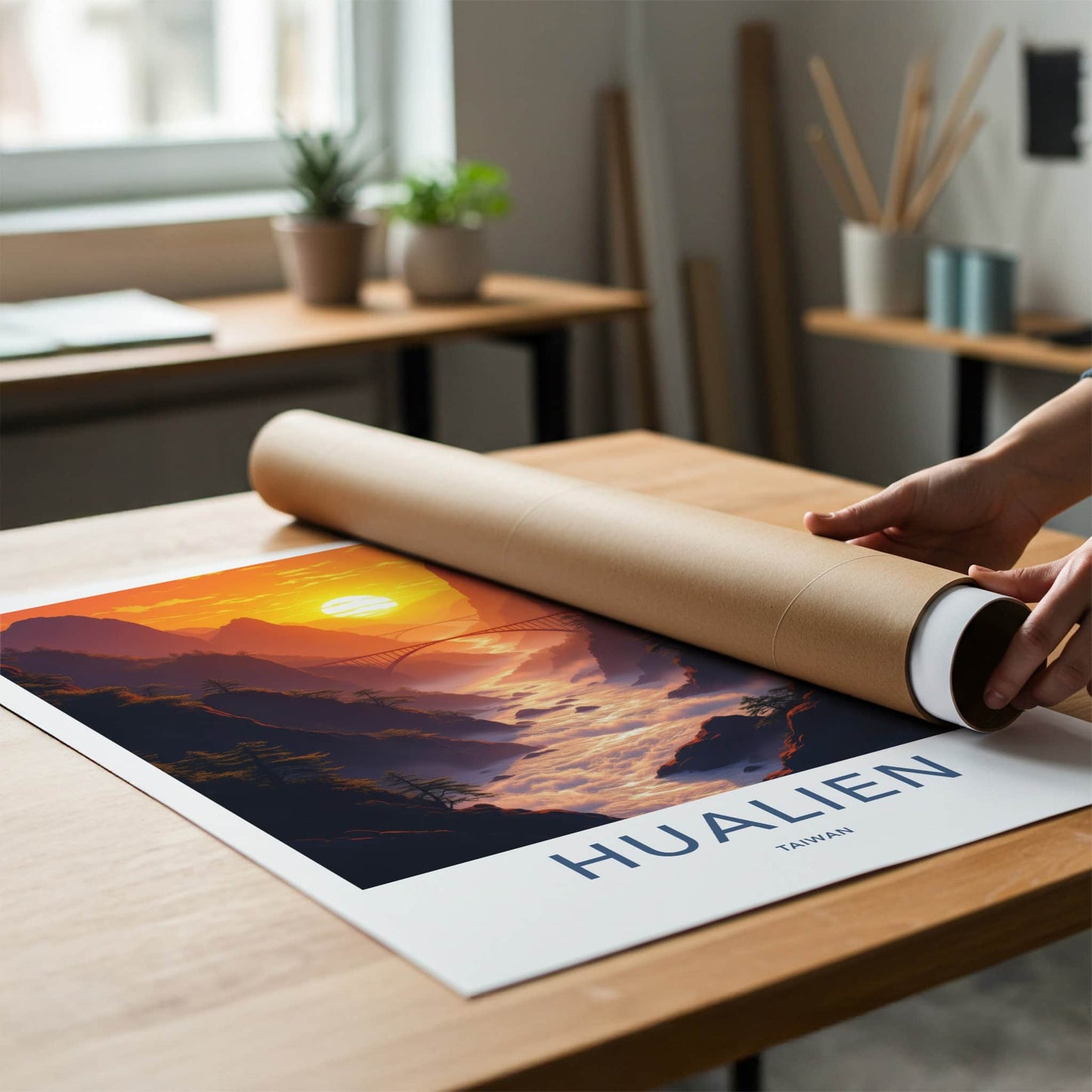 Hualien Poster - Taiwan Framed Art - Sunset Mountain River Gallery Art